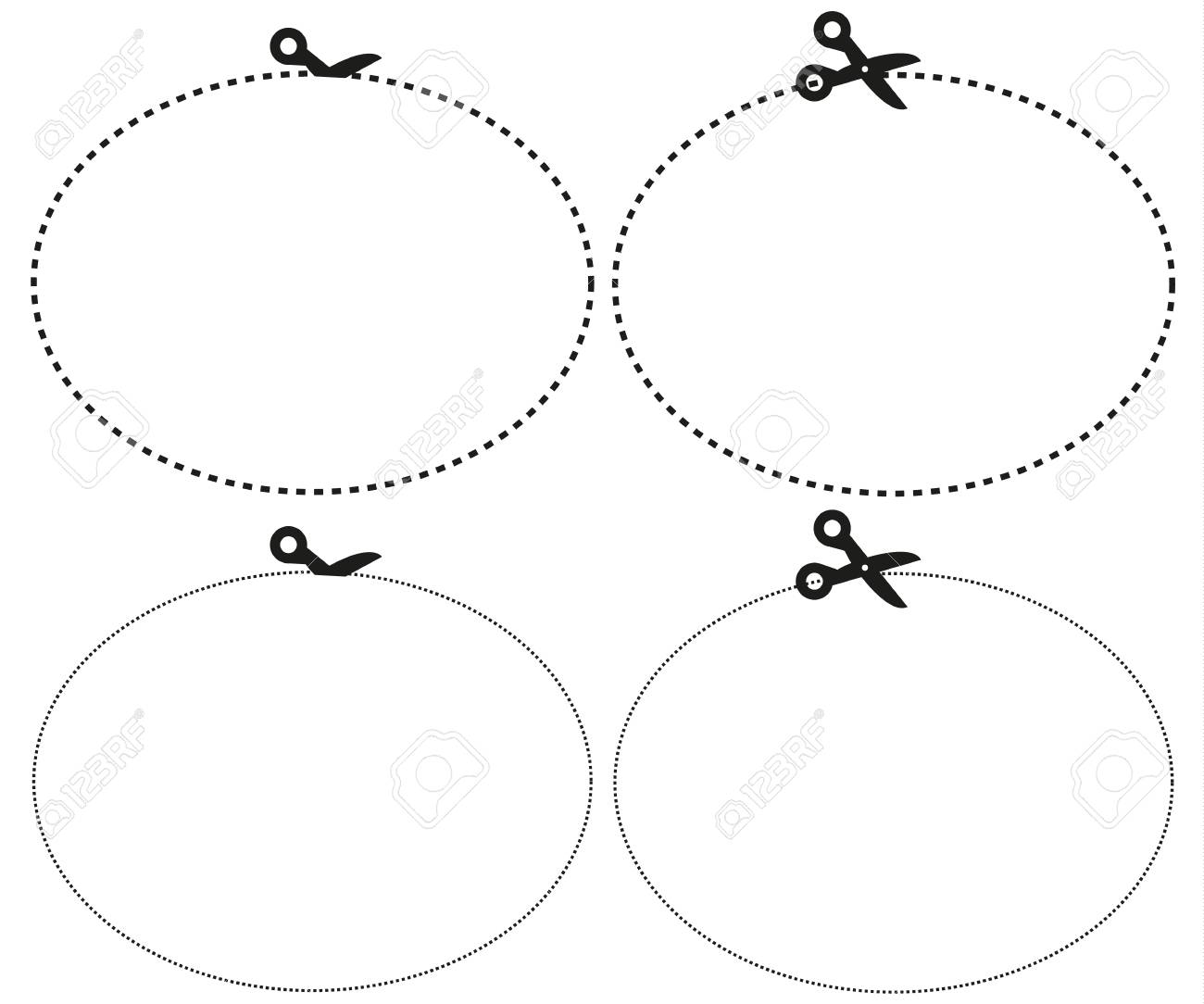 異なる行と楕円の形に紙を切りはさみの分離のセット のイラスト素材 ベクタ Image