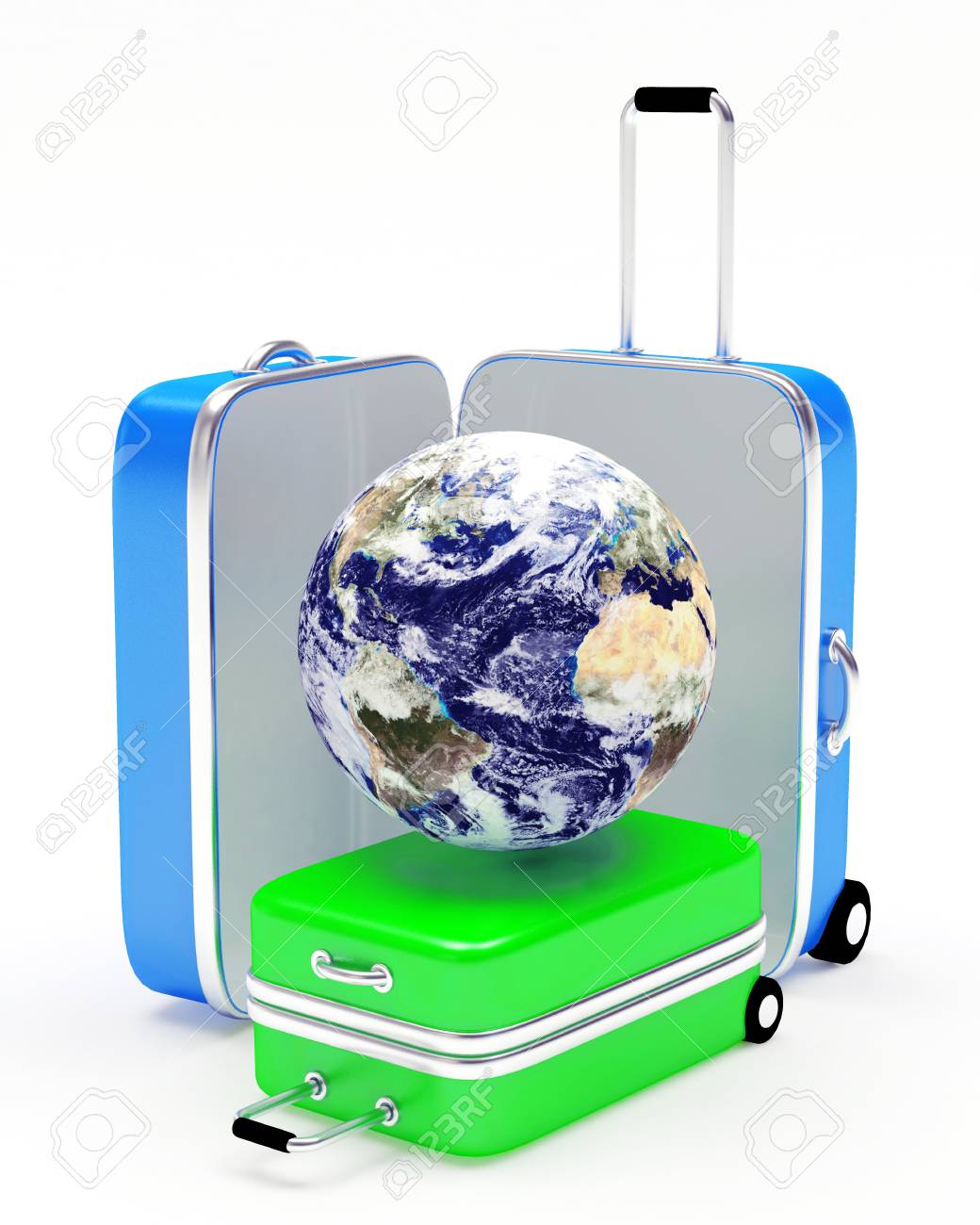 Viajar Alrededor Mundo. Maleta Colorida Con El Planeta Tierra. Elementos De Esta Proporcionada Por La Nasa Fotos, Retratos, Imágenes Y De Archivo De Derecho. Image 53264957.