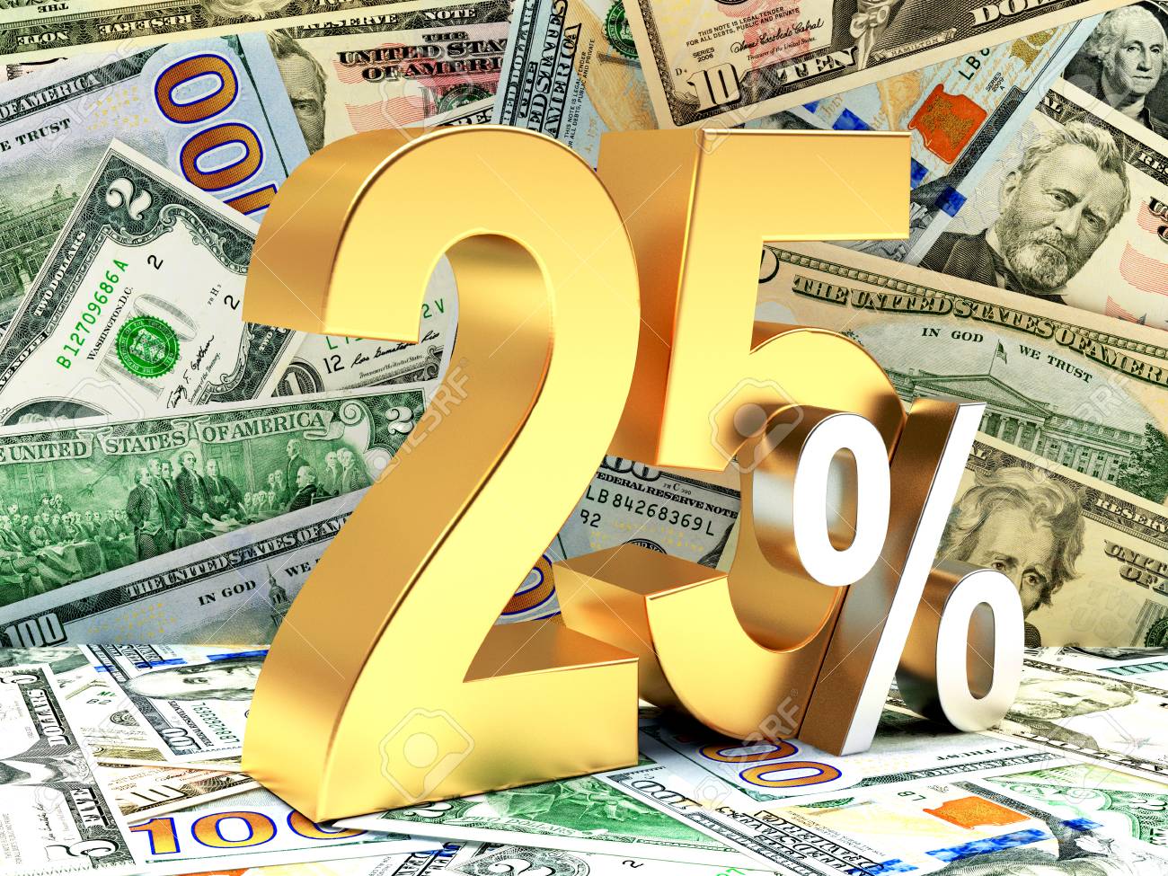 골든 25 달러 지폐의 배경에 퍼센트입니다. 차원 그림 로열티 무료 사진, 그림, 이미지 그리고 스톡포토그래피. Image  58759798