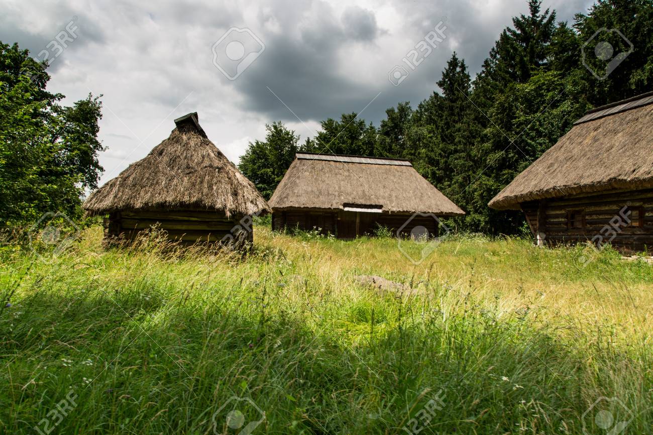 wooden farmhouse in pyrohiv in ukraine open air museum stock photo
