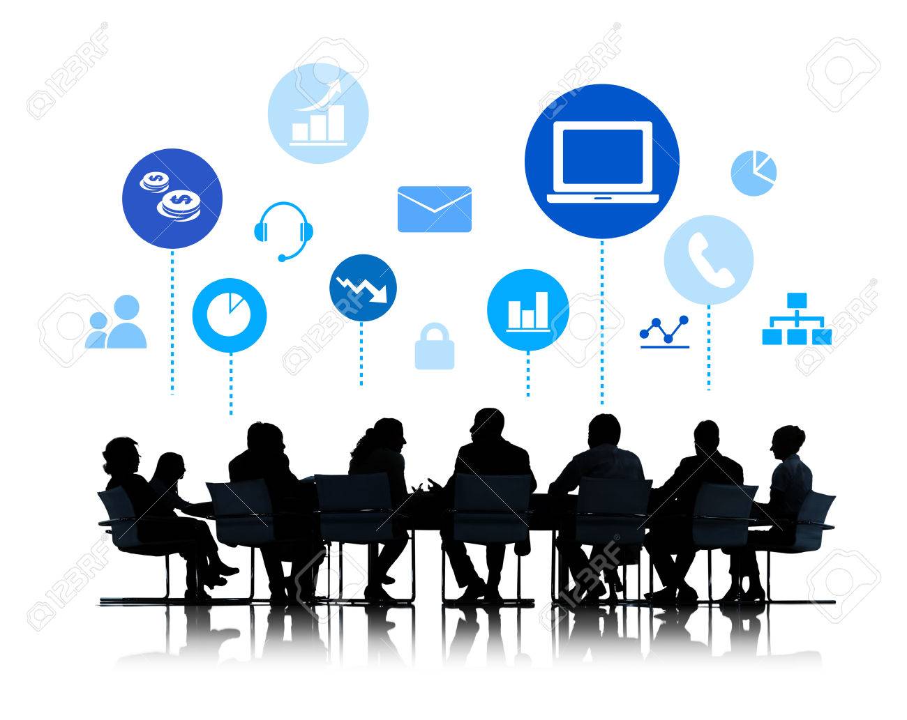 silhouette of business meeting with infographic stock photo picture