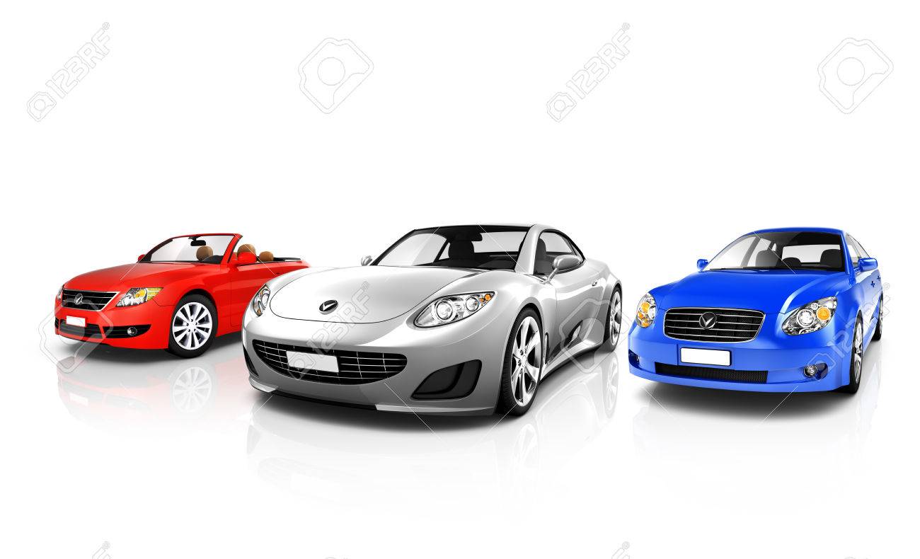 group of three multicolored elegant cars stock photo picture and
