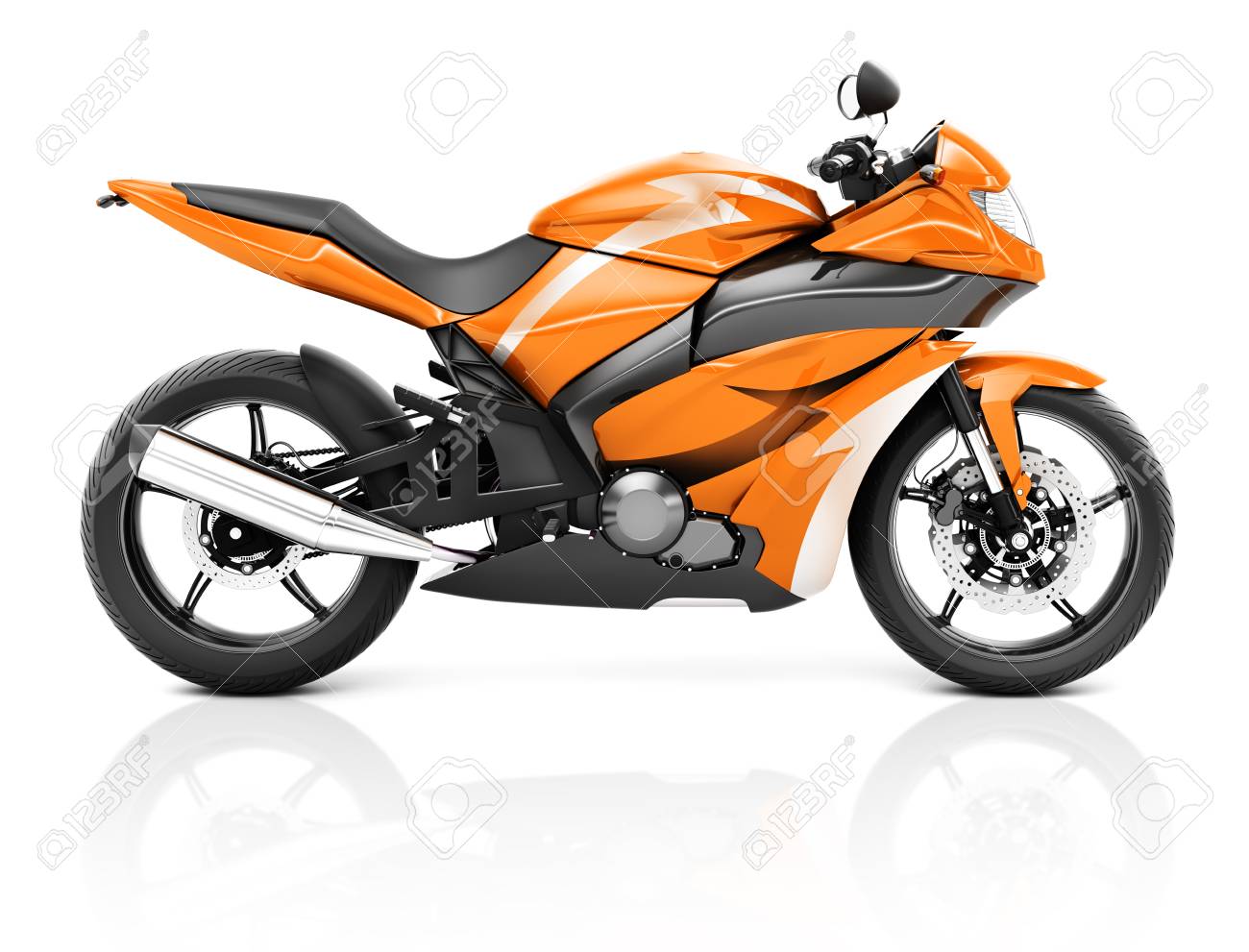 オレンジ色の現代的なバイクの 3 D イメージ の写真素材 画像素材 Image