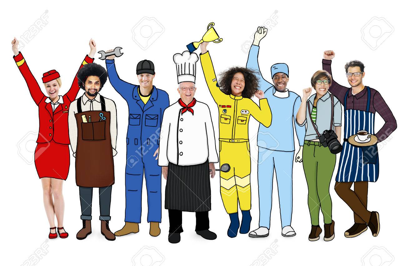 group of diverse multiethnic people with different jobs stock photo