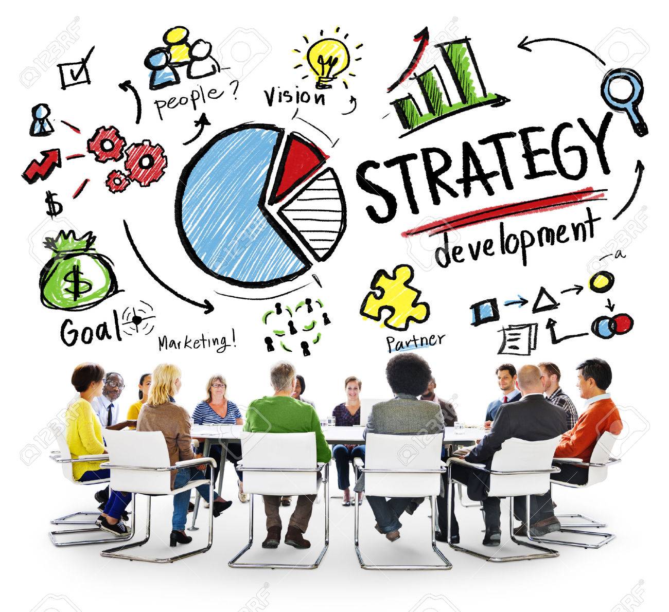 Objetivo De Desarrollo De Estrategia De Marketing Visión Planificación De  Negocios Concepto Fotos, Retratos, Imágenes Y Fotografía De Archivo Libres  De Derecho. Image 38523040.