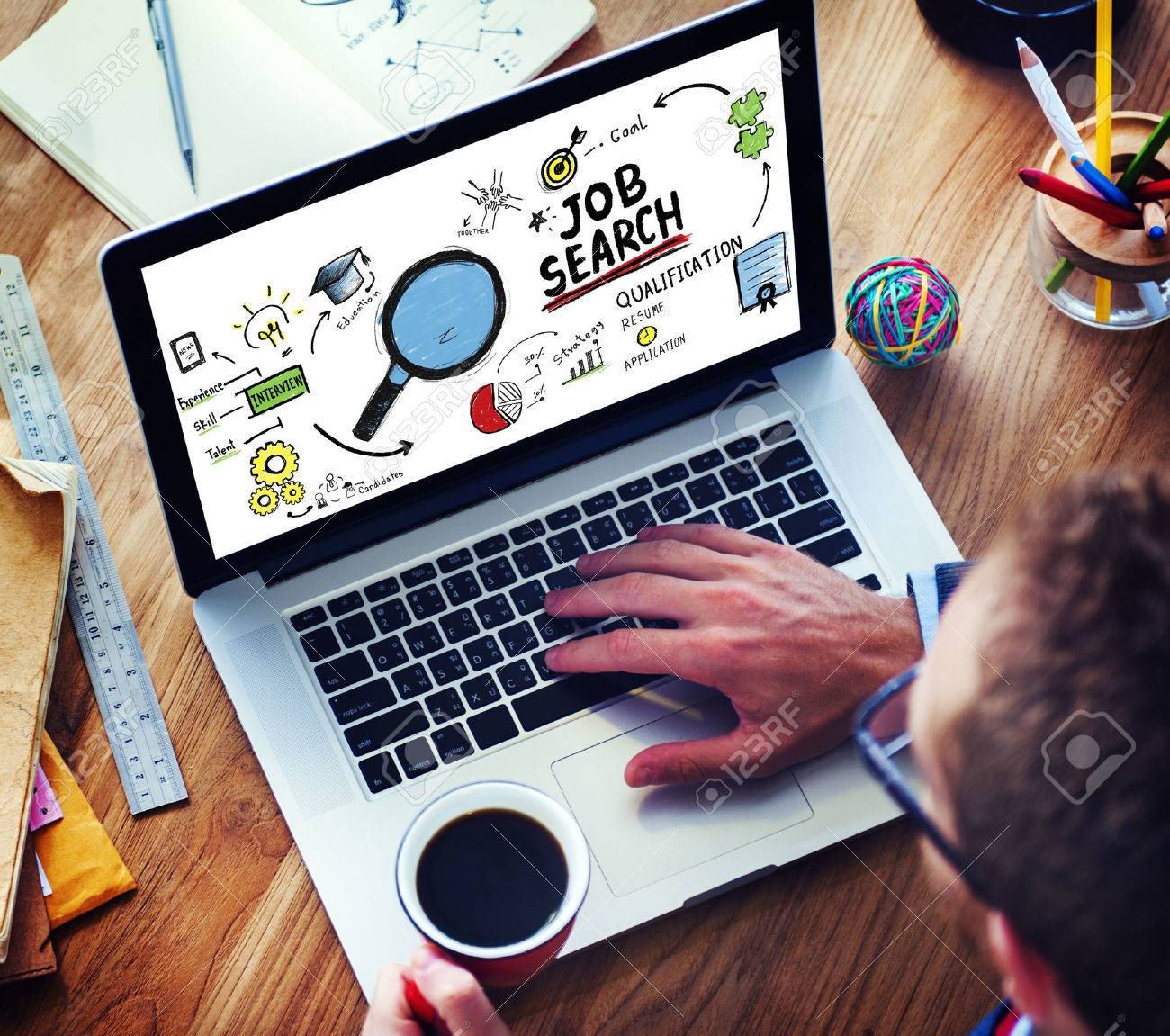 businessman internet online job search application concept stock internet job search