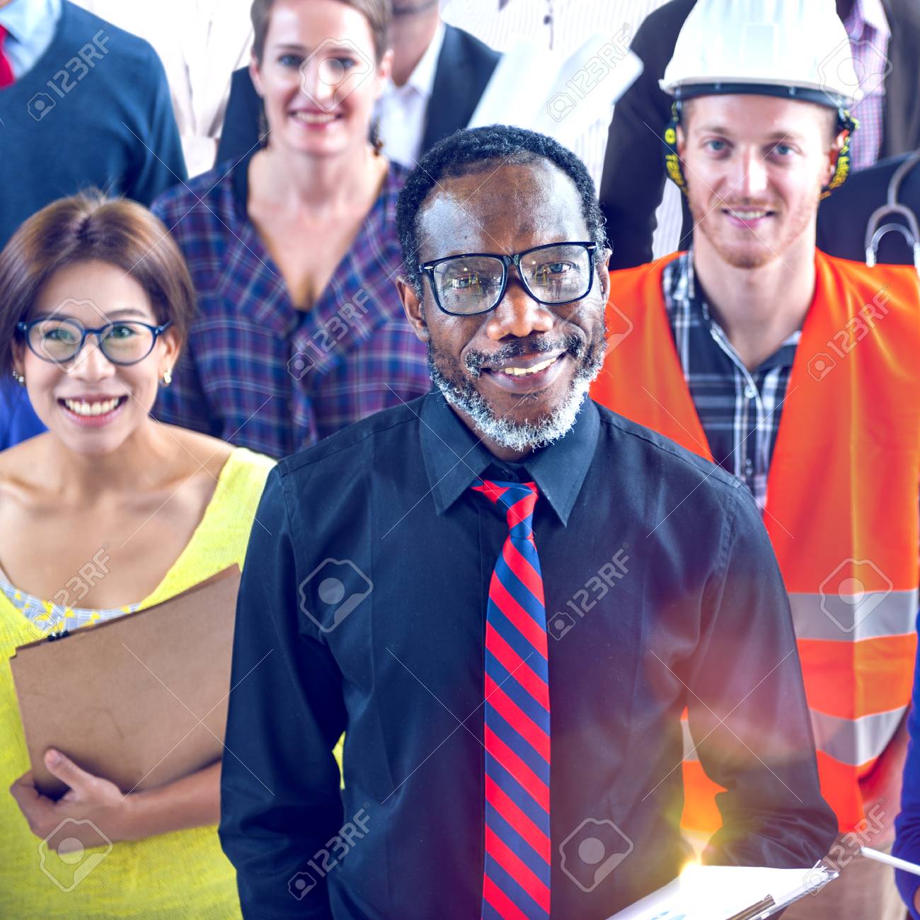 multi ethnic group of people with various occupations concept stock
