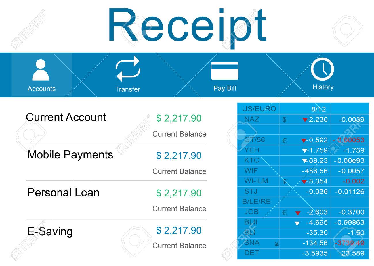 receipt bill slip price record balance paper cashier concept stock photo 53968396