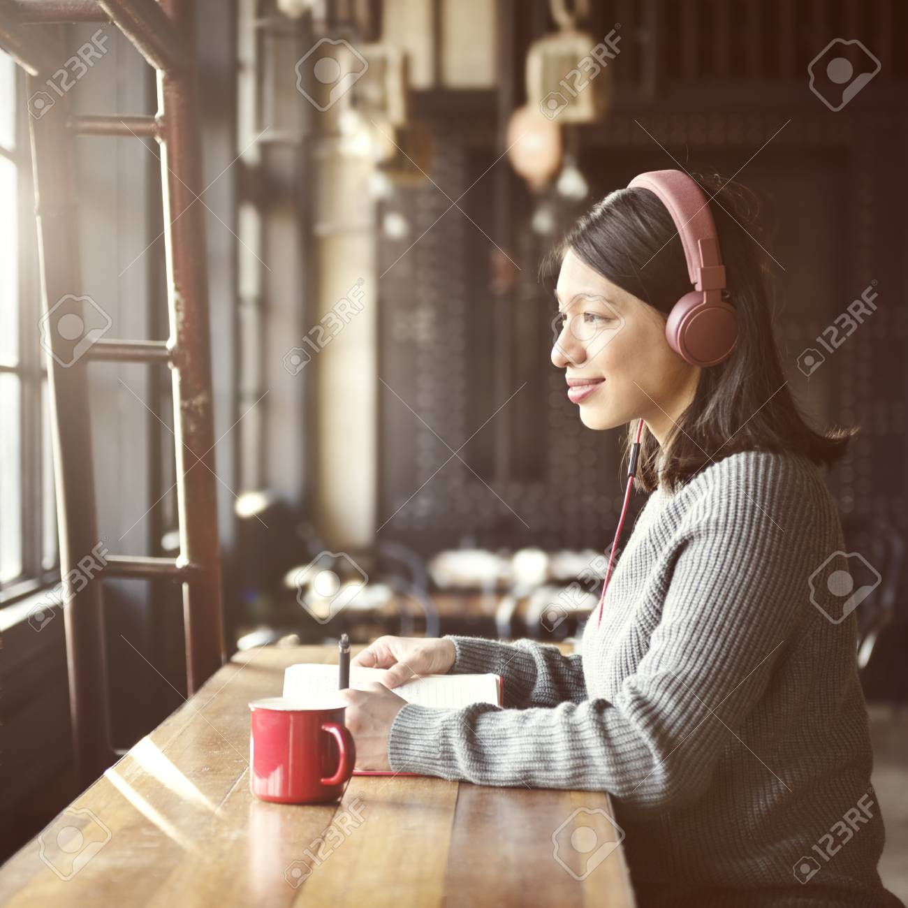 Woman Hobby Coffee Shop Listening Music Concept Stock Photo Picture And Royalty Free Image Image 56788184