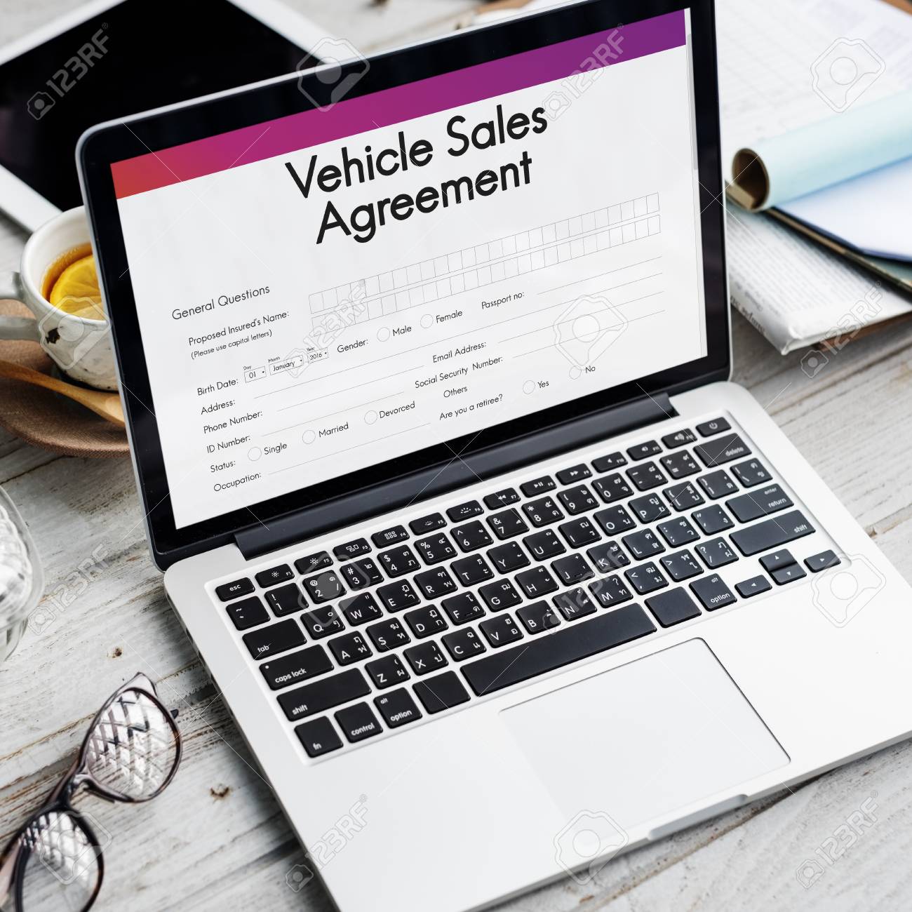 vehicle sales agreement form concept stock photo picture and