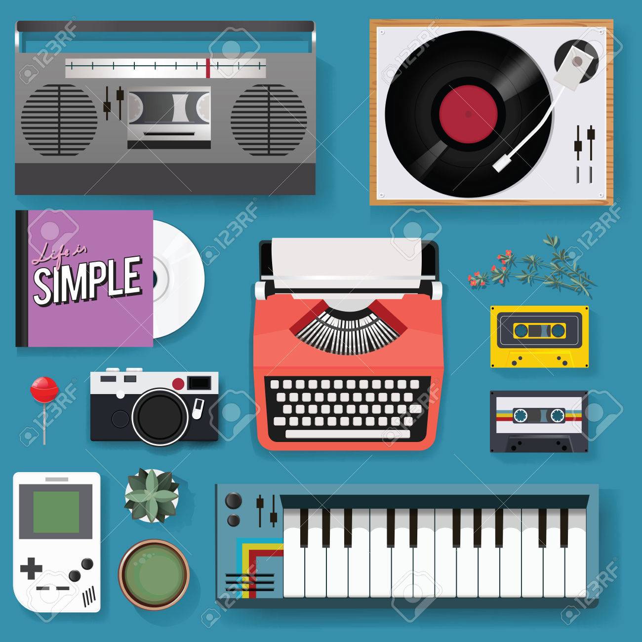 レトロな古典的な娯楽メディア混合セット アイコン イラスト のイラスト素材 ベクタ Image