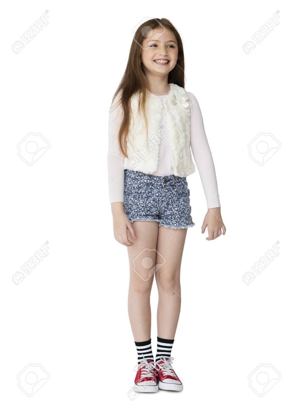 Stock photo young girl cheerful smile full body portrait