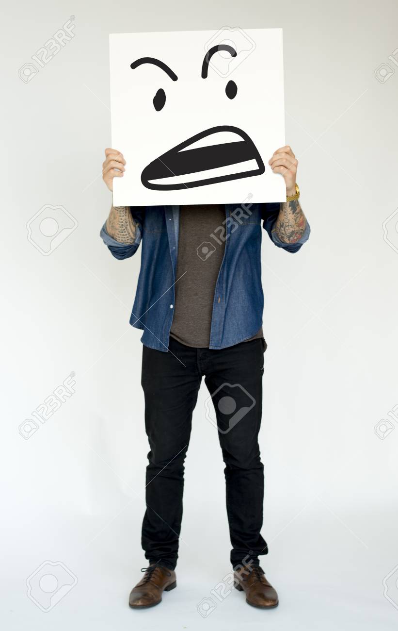 バナーを積極的な狂気の顔のイラスト の写真素材 画像素材 Image