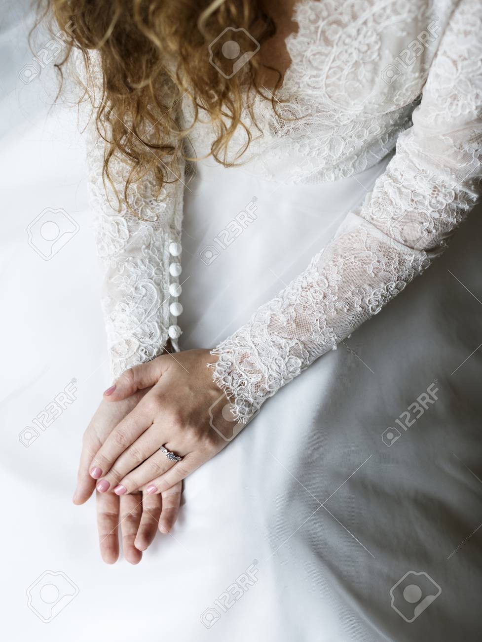 Attractive Beautiful Bride Showing Engagement Wedding Ring On