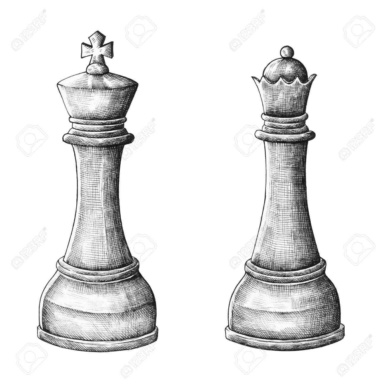 Hand Drawn Chess King And Queen Illustration Stock Photo Picture