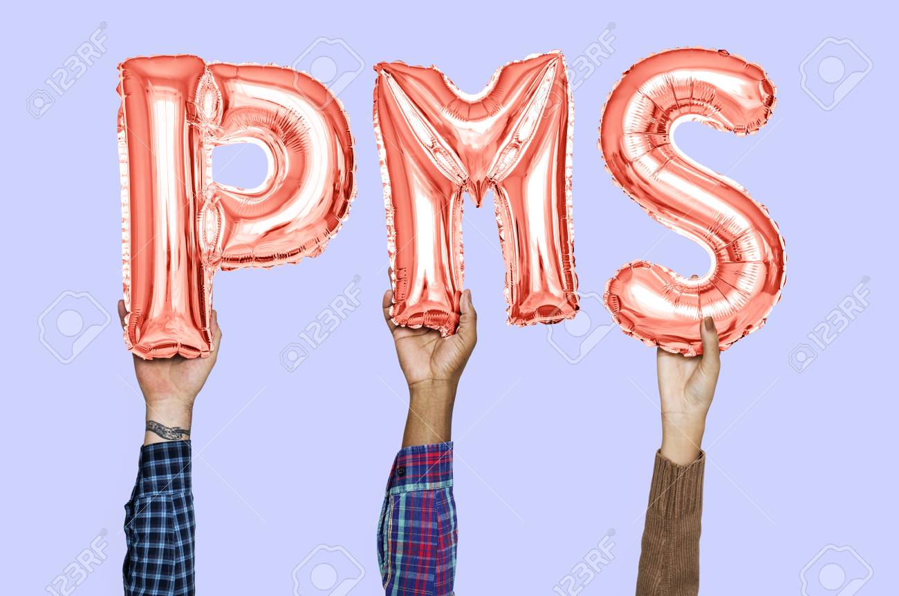 Hands holding PMS word in balloon letters - 112893360 Hands holding PMS word in balloon letters - 112893360