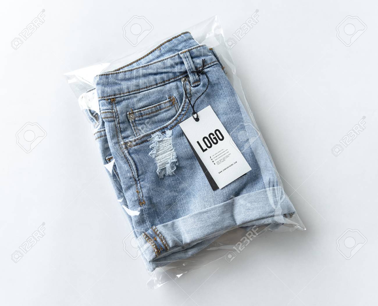 Download Ripped Jean Shorts With A Tag Mockup Stock Photo Picture And Royalty Free Image Image 115861889