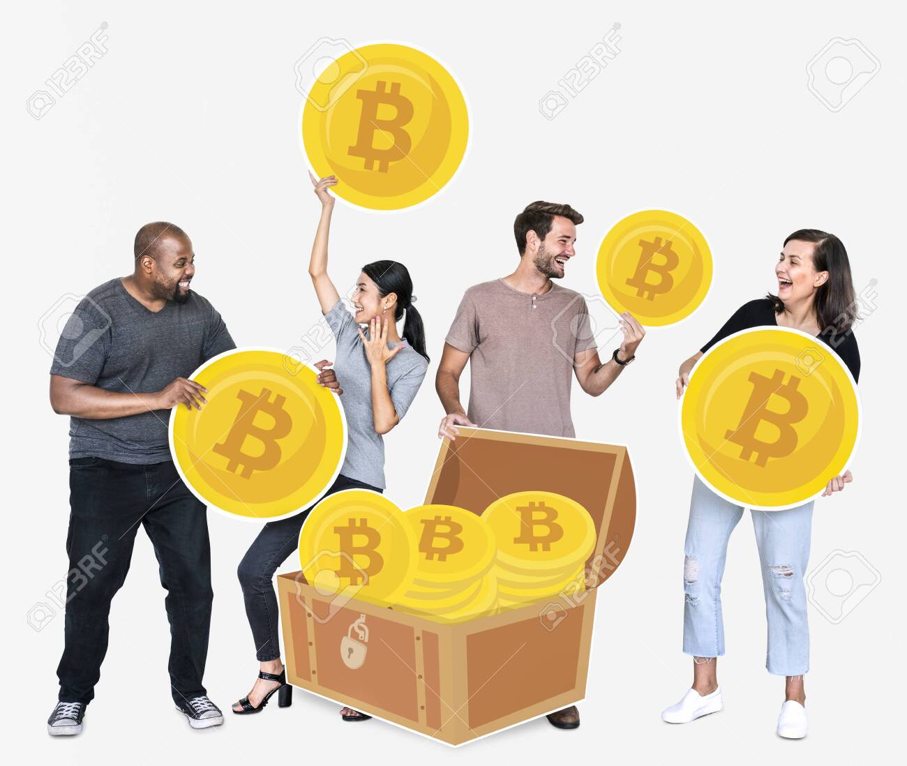 Diverse People Investing In Bitcoin Cryptocurrency Electronic Cash Free  Image and Photograph 116690585.