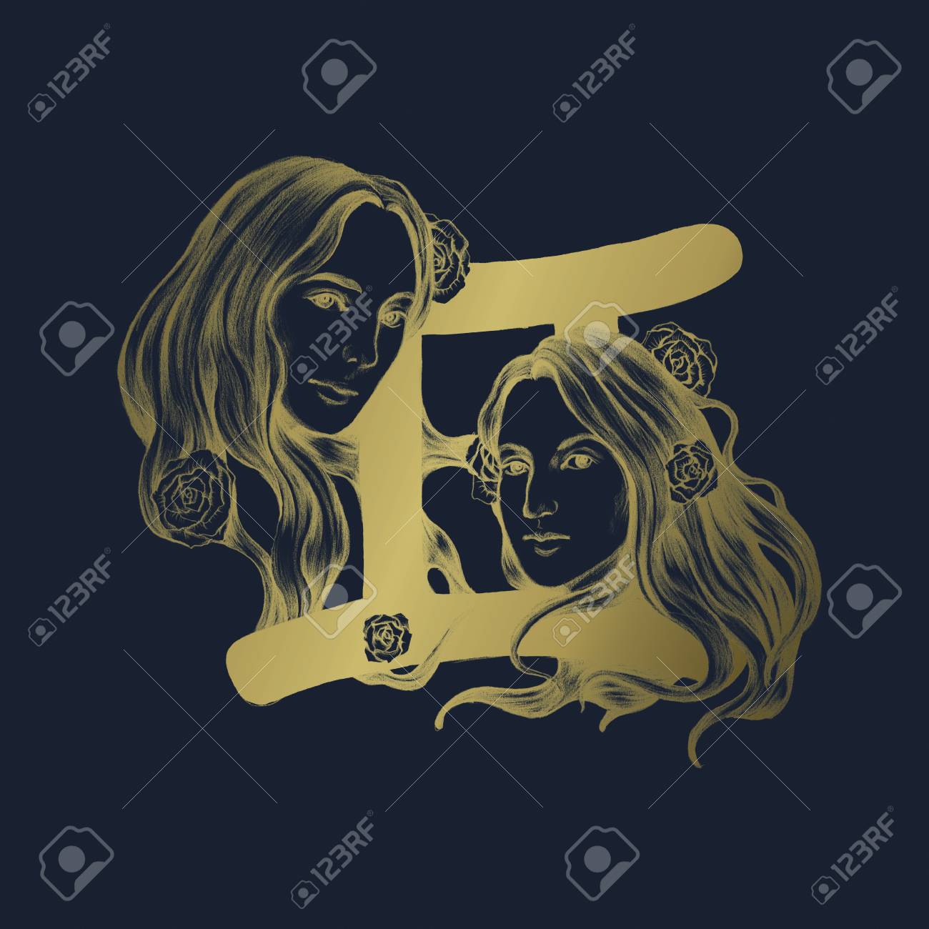 Hand drawn horoscope symbol of Gemini illustration - 116616062