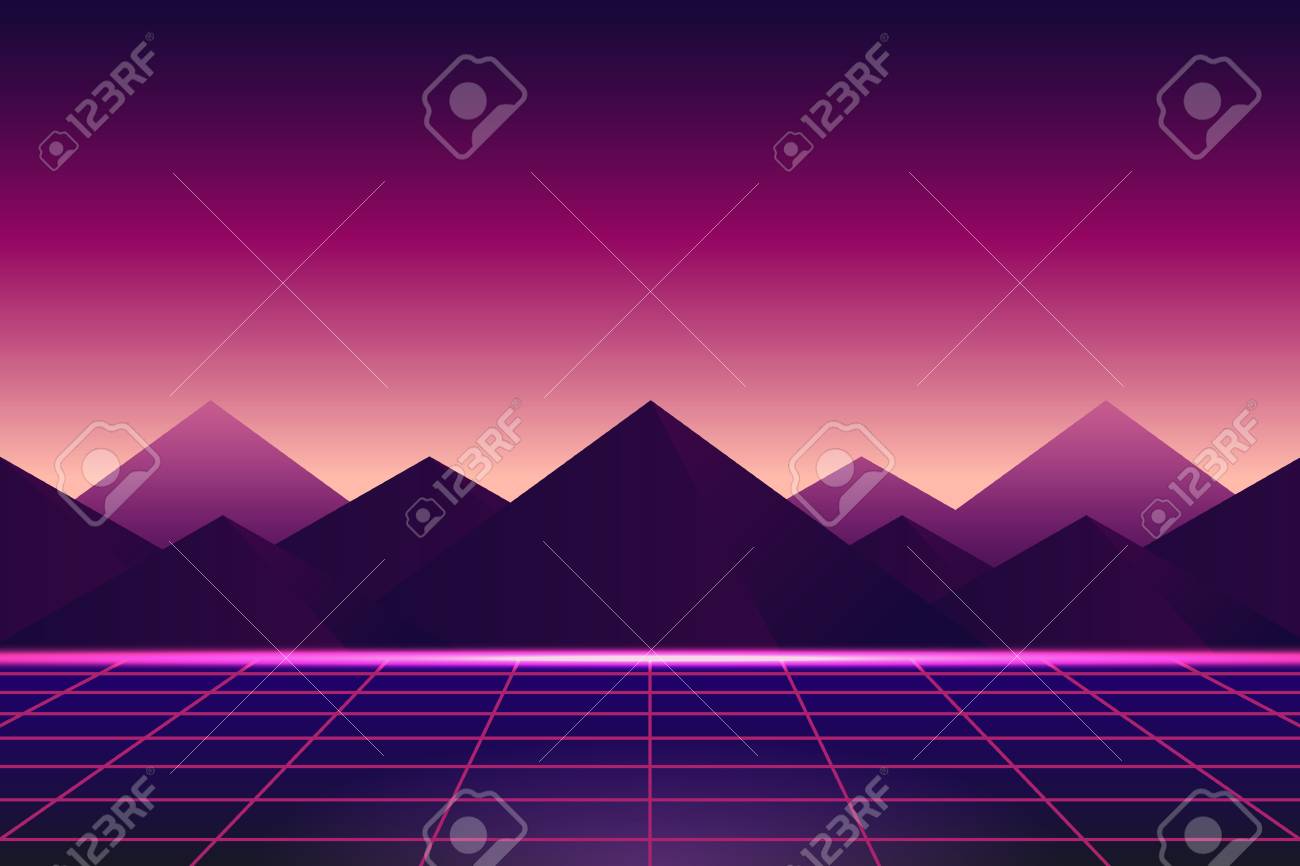 Retro Neon Landscape Background Vector Royalty Free Cliparts Vectors And Stock Illustration Image