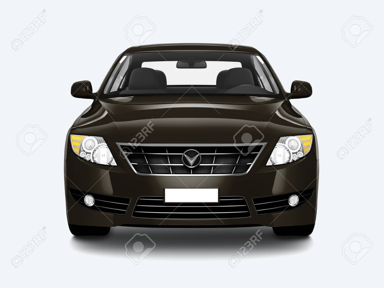 Front view of a black sedan in 3D - 122424231 Front view of a black sedan in 3D - 122424231