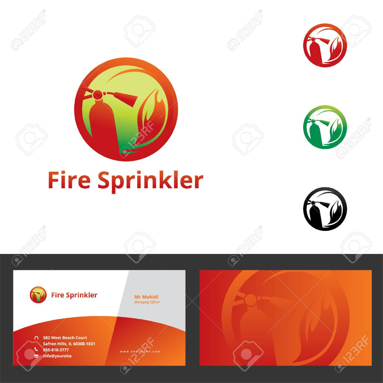 fire extinguisher icon with business card template royalty free buisiness card template