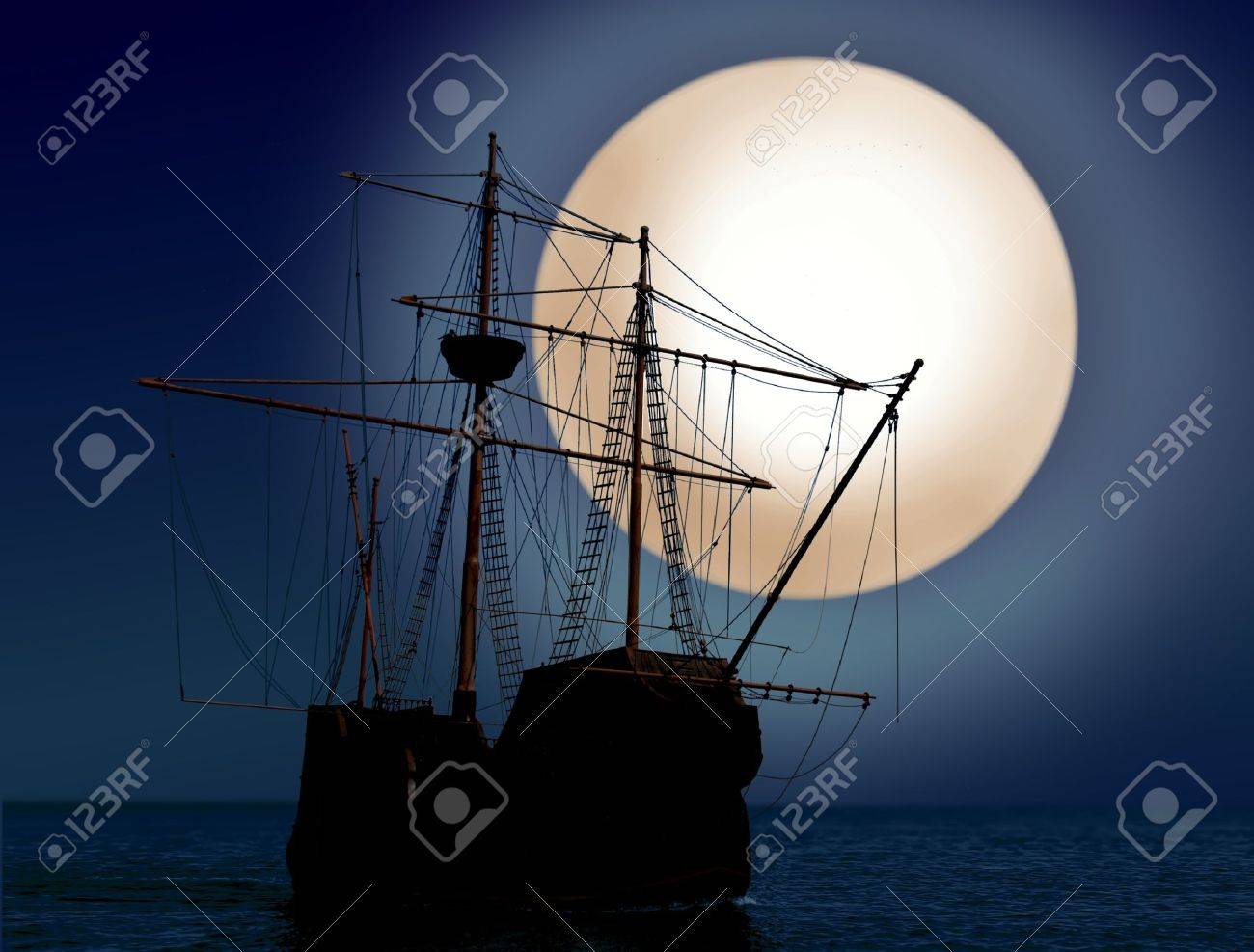 夜の海賊船 の写真素材 画像素材 Image