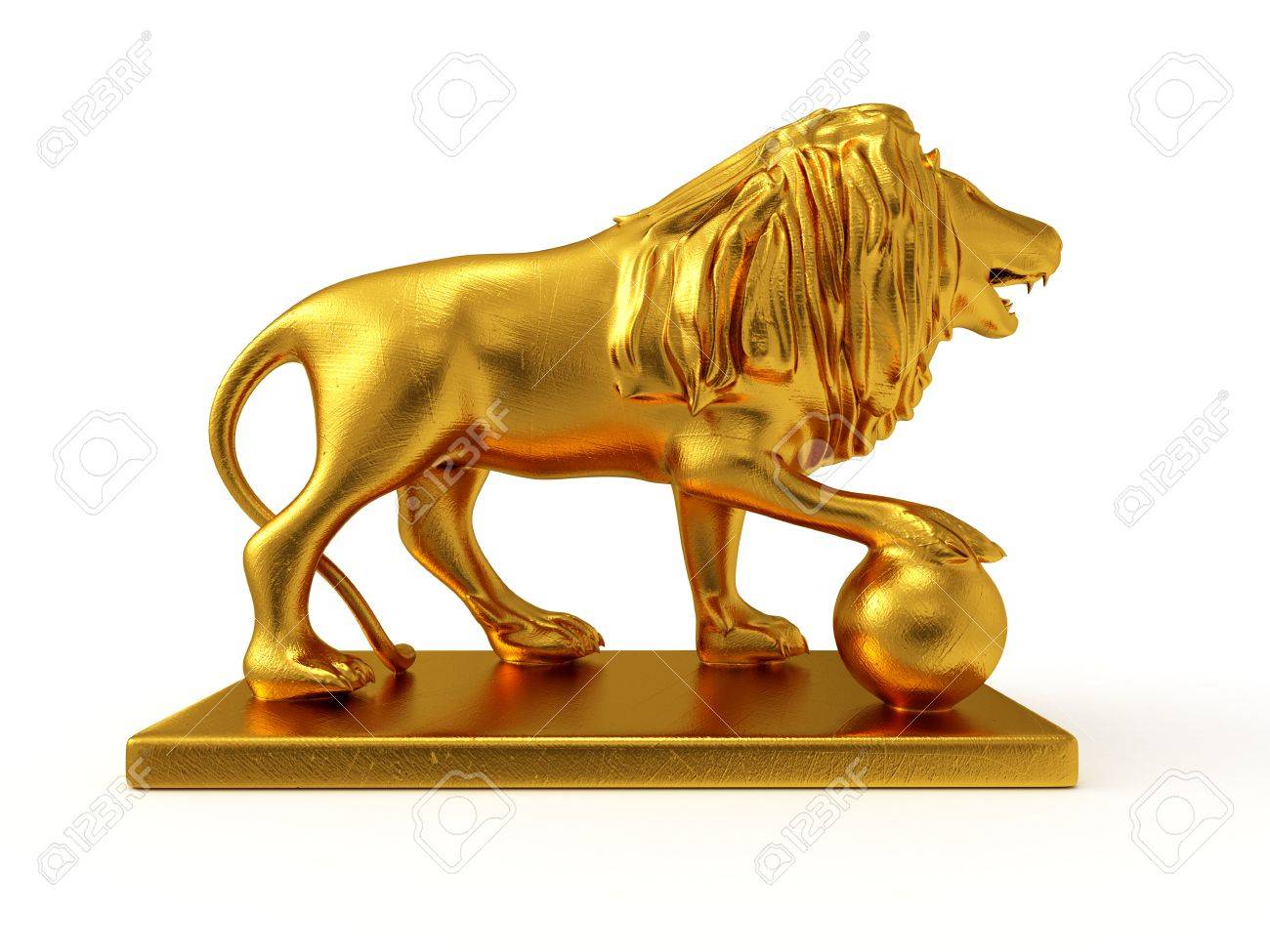 golden statue of a lion 3d rendered isolated on white background