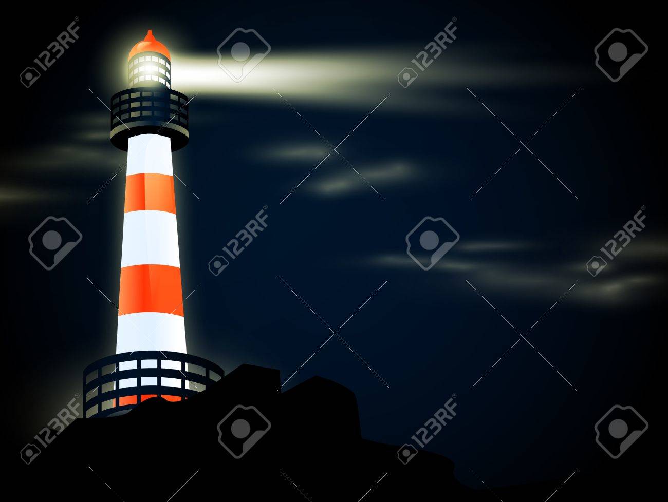 illustration of lighthouse at coastline in the night - 10043039 illustration of lighthouse at coastline in the night - 10043039