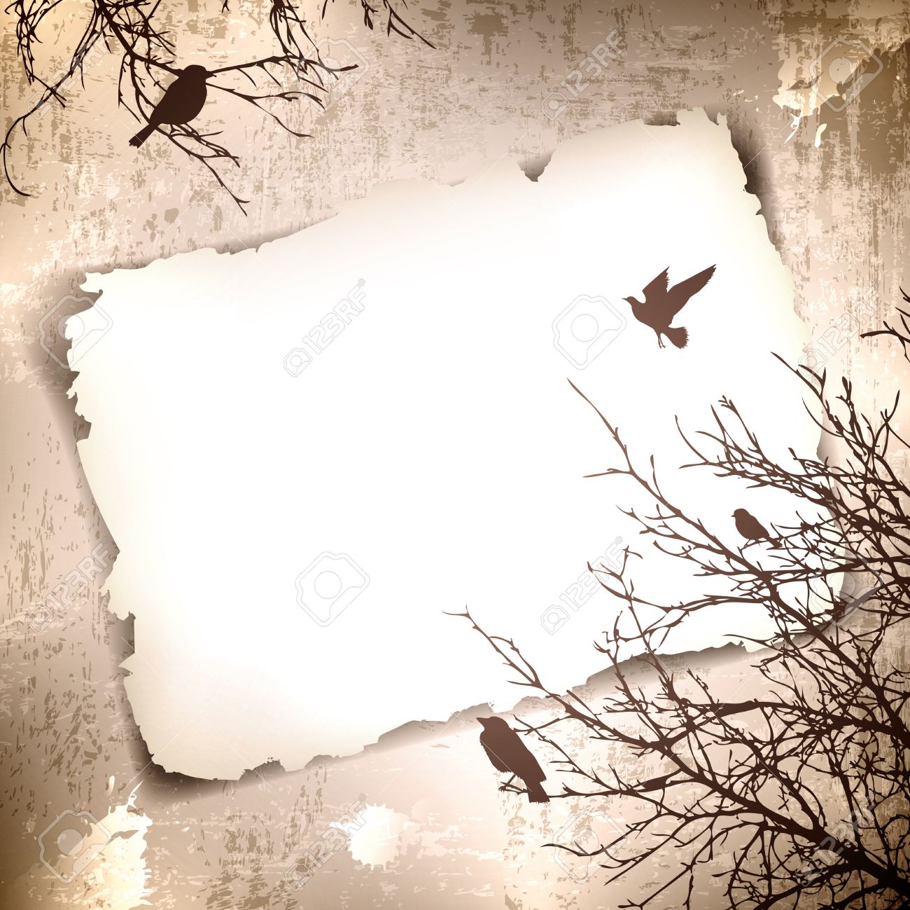 Vintage grunge background with spring birds at tree and copyspace for your text - 12486541 Vintage grunge background with spring birds at tree and copyspace for your text - 12486541
