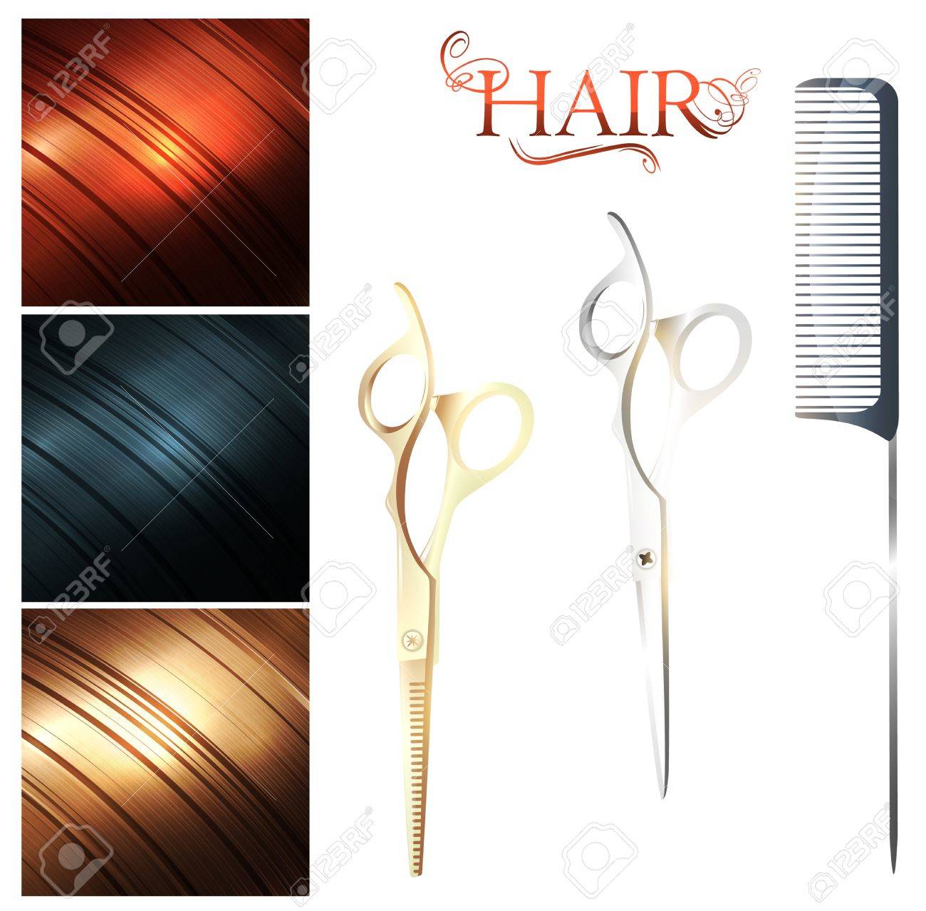 Hair sample palette and cutting scissors with metal pin tail comb - 13111234 Hair sample palette and cutting scissors with metal pin tail comb - 13111234