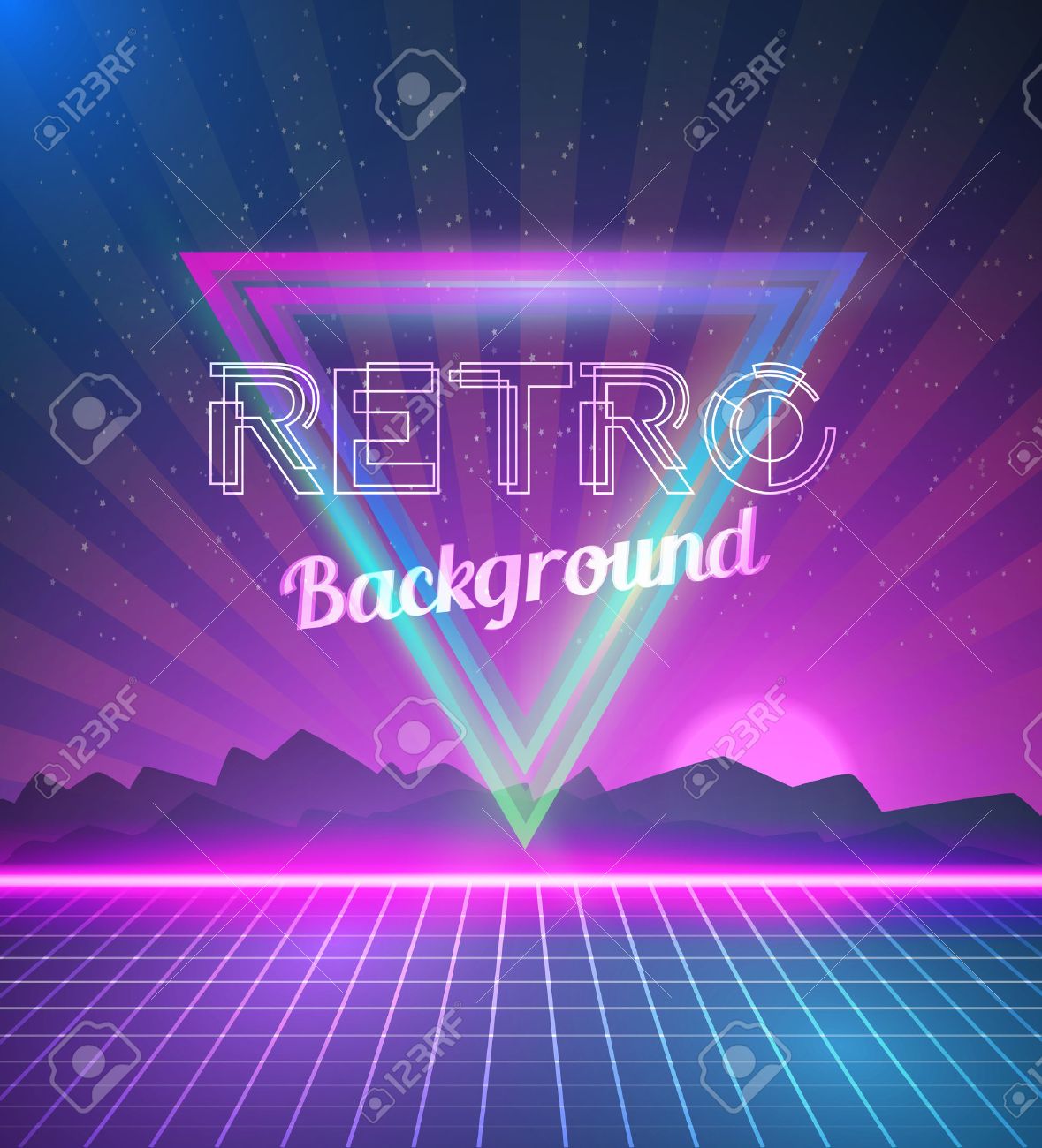Illustration Of Retro Disco 80s Neon Poster With Triangles Flares Partickles Royalty Free Cliparts Vectors And Stock Illustration Image