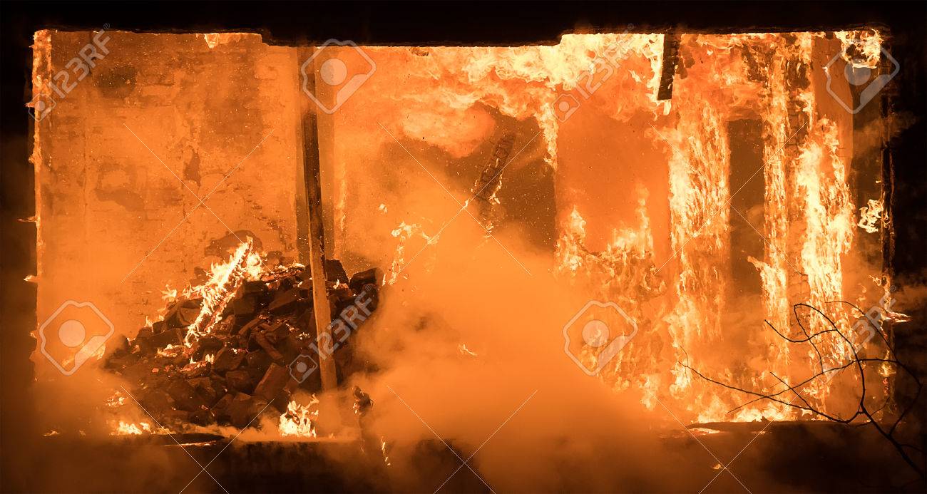 Photo Of Part Of A House On Fire. Window View To Fire Inside Wooden Old  House Stock Photo, Picture and Royalty Free Image. Image 51304193.