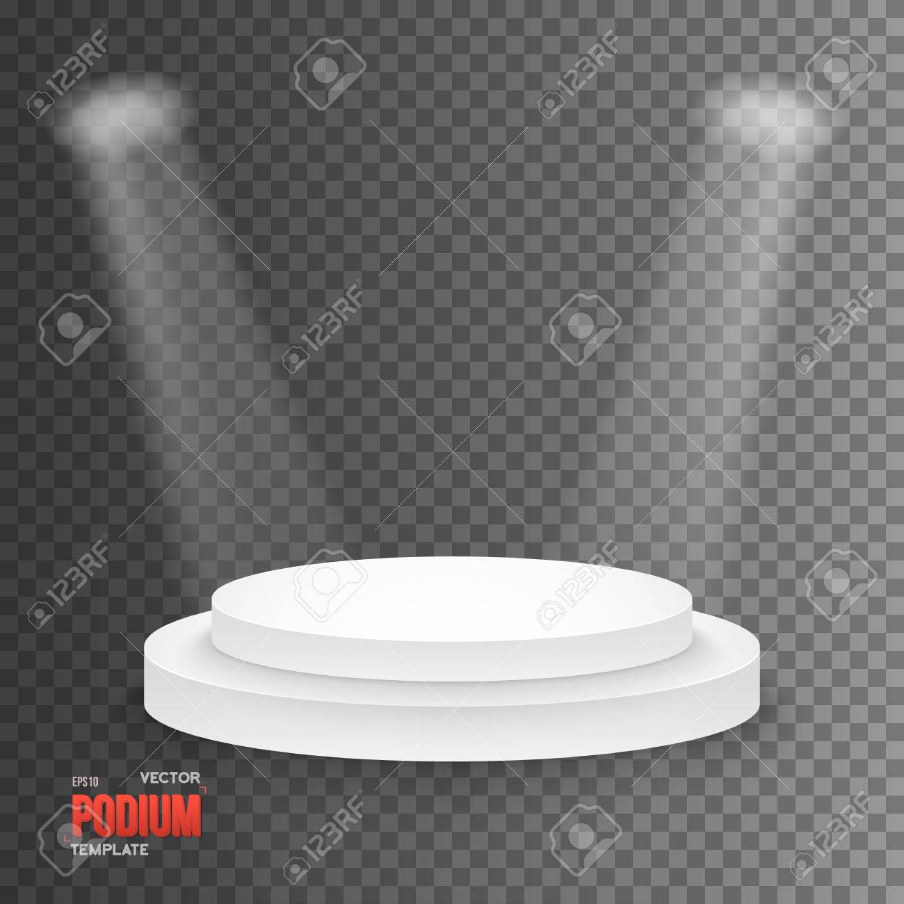 透明なオーバーレイの背景に分離した舞台照明で写実的な勝者の表彰台ステージのイラストのイラストです 製品配置 プレゼンテーション コンテスト用のイラスト素材 ベクタ Image