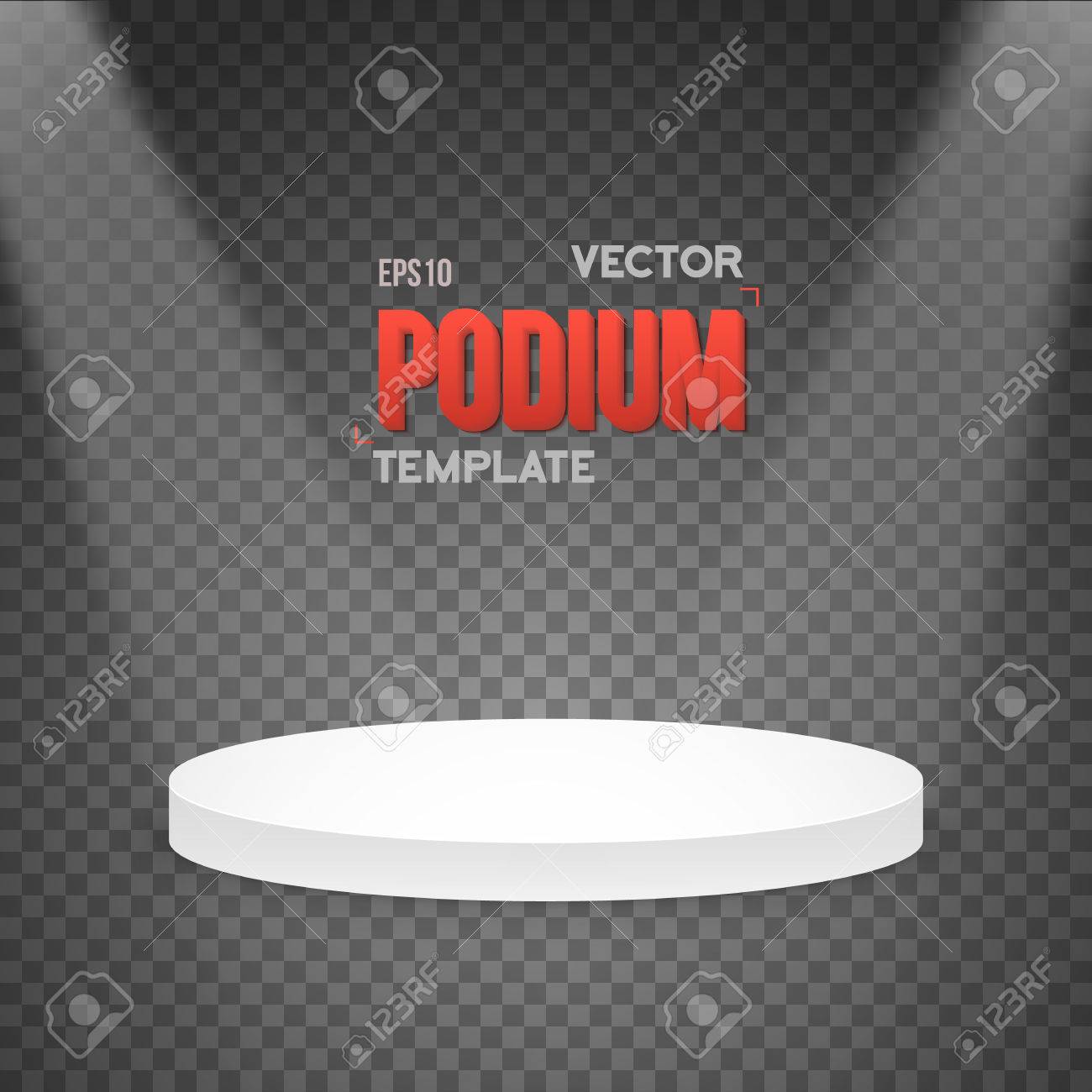 透明なオーバーレイの背景に舞台照明で写実的な勝者の表彰台ステージのイラストのイラストのイラスト素材 ベクタ Image