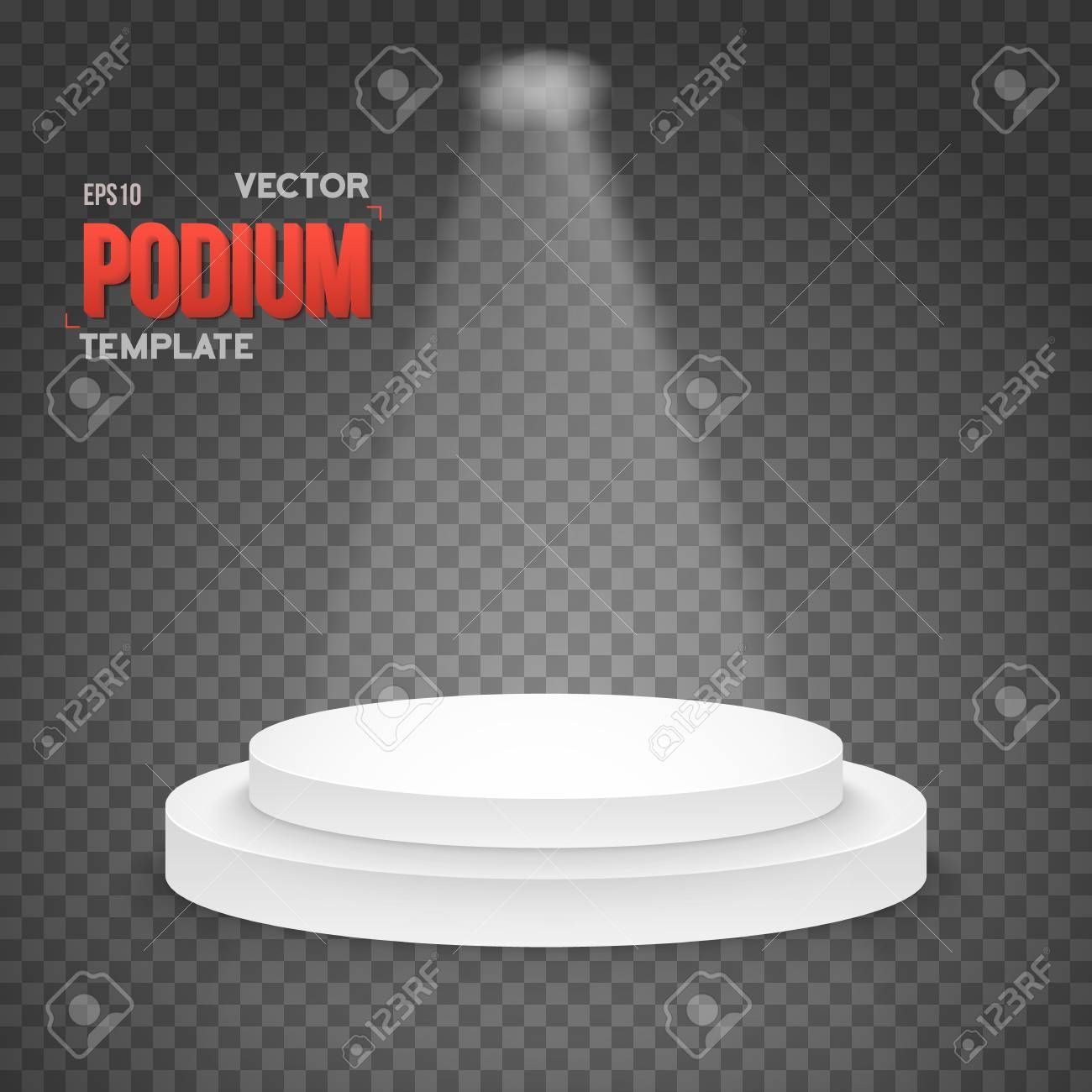 透明なオーバーレイの背景に舞台照明で写実的な勝者の表彰台ステージのイラストのイラスト素材 ベクタ Image