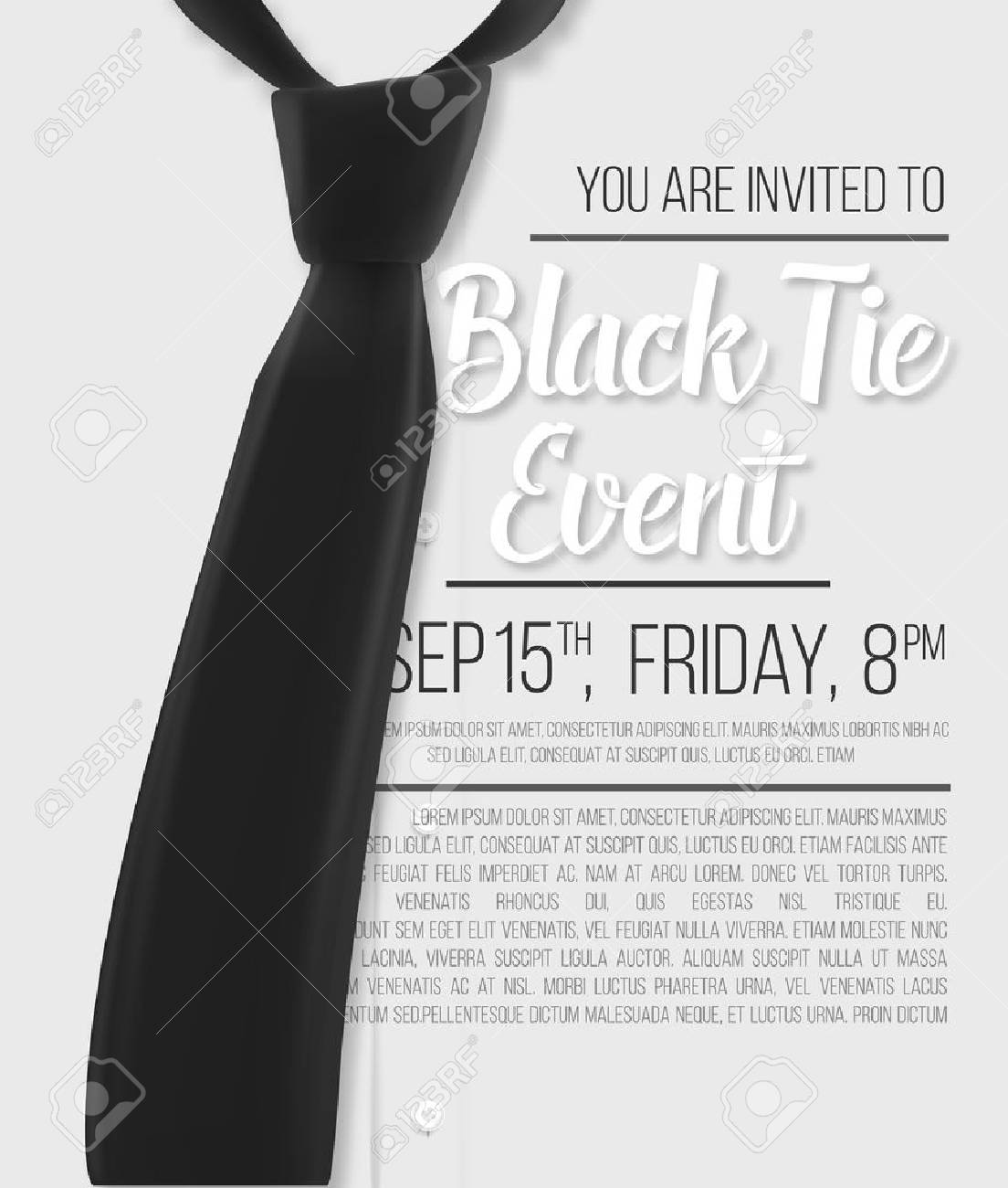 illustration of realistic white shirt black tie event invitation