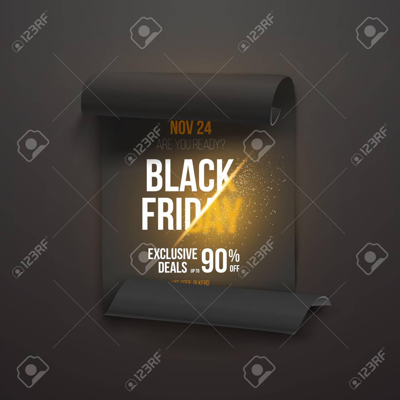 illustration of black friday poster 3d realistic paper scroll