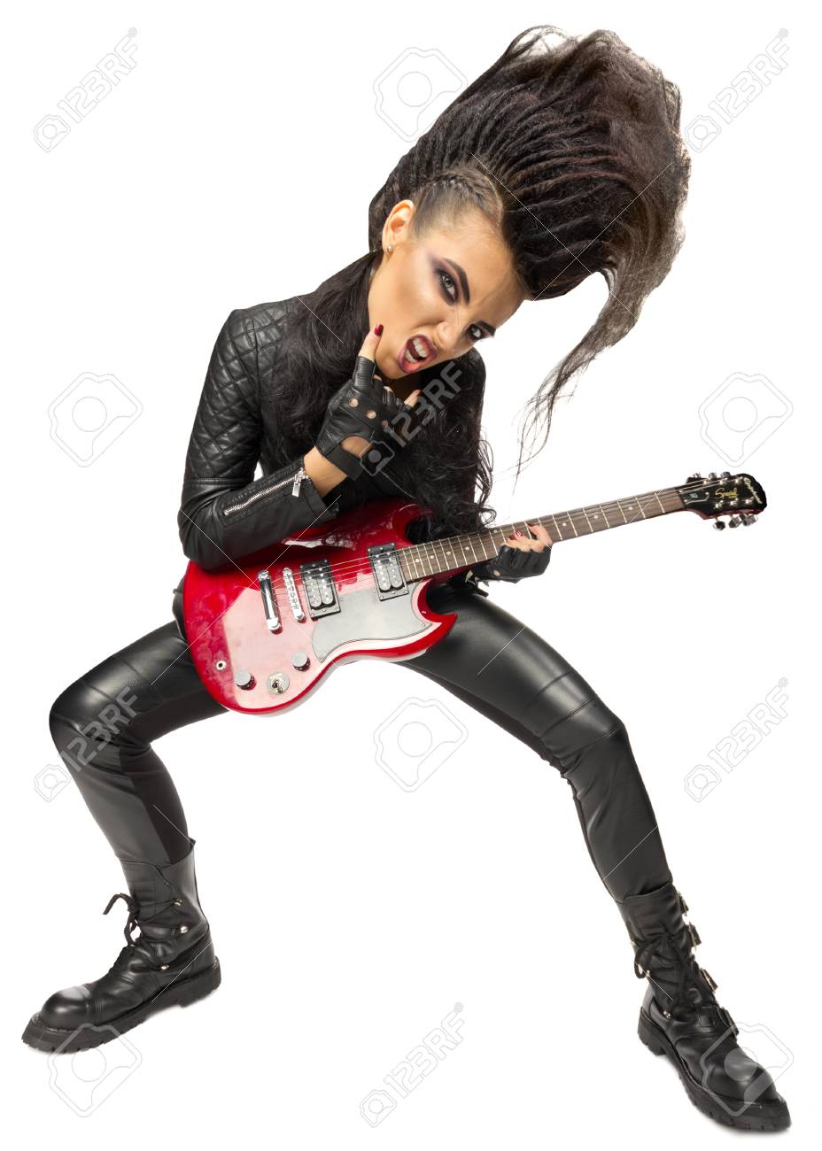 ロック ミュージシャン女性白で隔離 の写真素材 画像素材 Image