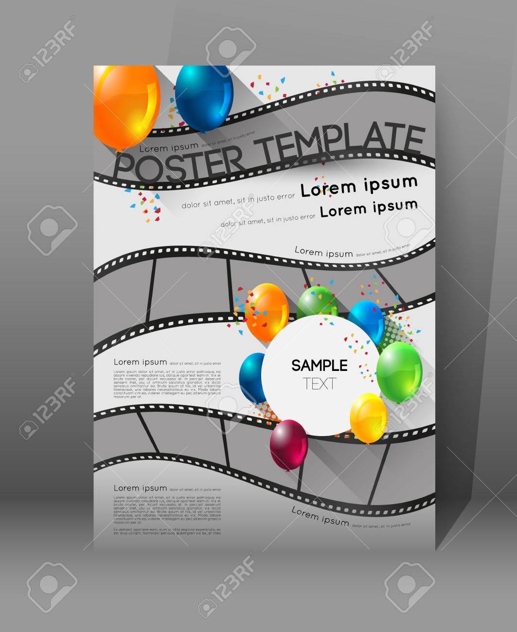 abstract movie poster template with film strips and colorful