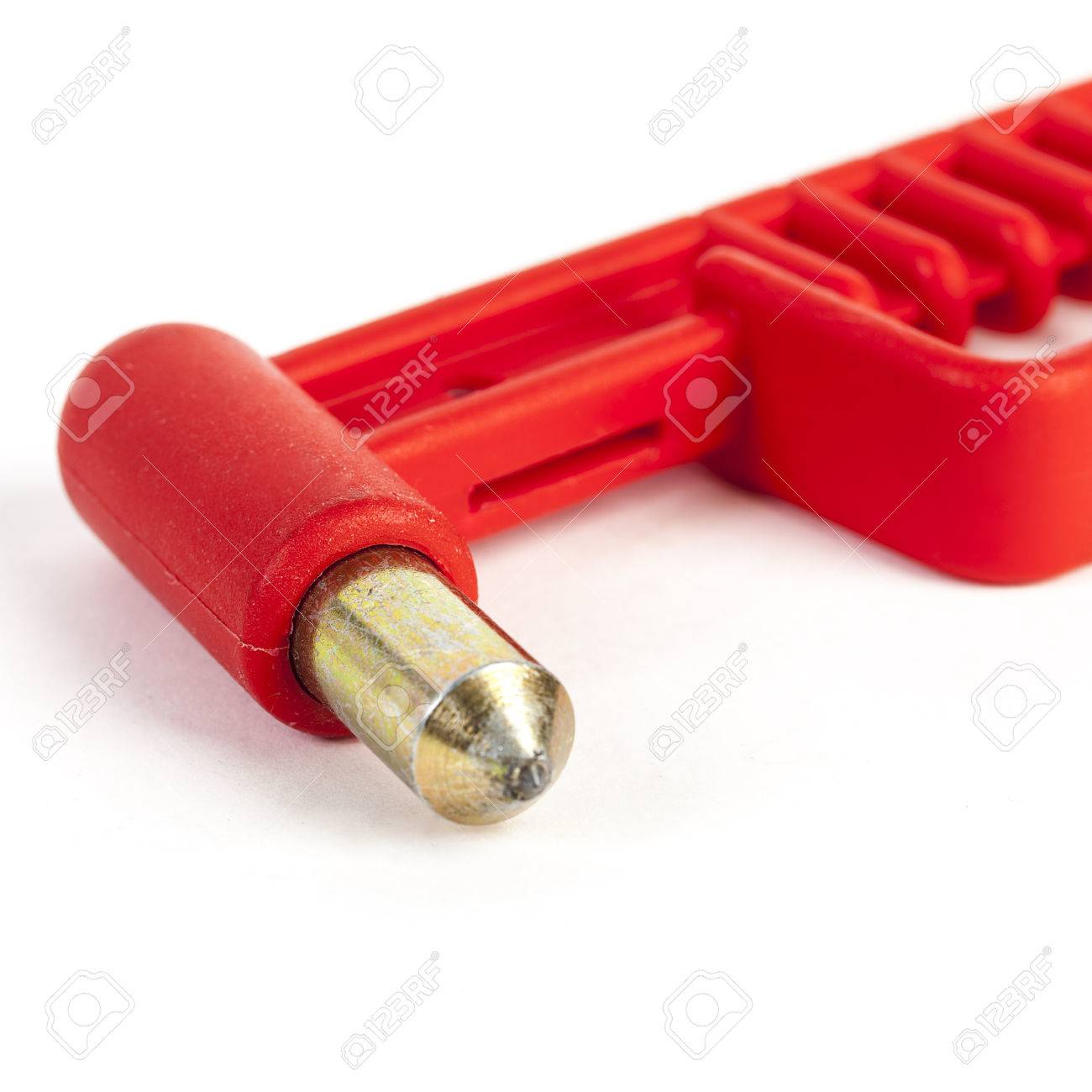 救助用緊急脱出ハンマー ハンマー赤いガラス緊急旅行危険車バス影響ツール ウィンドウとげ の写真素材 画像素材 Image