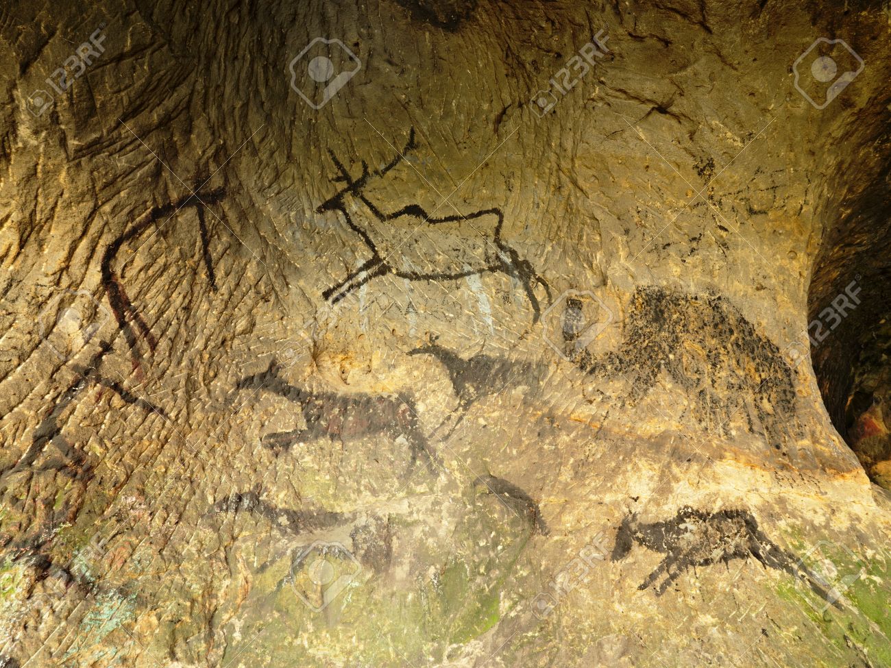 砂岩の洞窟で穴居人狩りの先史時代の塗料の発見 鹿 マンモスやトナカイの人間狩りのペイント 砂岩の洞窟で歴史的なカーボン ブラック抽象芸術にスポット ライト輝く の写真素材 画像素材 Image 砂岩の洞窟で穴居人狩りの先史時代の塗料の発見 鹿 マンモスやトナカイの人間狩りのペイント 砂岩の洞窟で歴史的なカーボン ブラック抽象芸術にスポット ライト輝く の写真素材 画像素材 Image