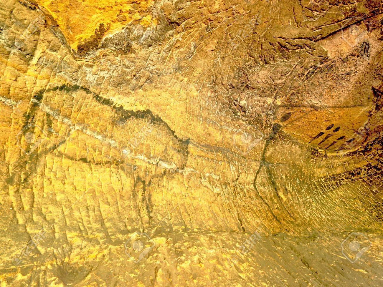 Caza De Bufalos Pintura De La Caza Humana En La Pared De Piedra