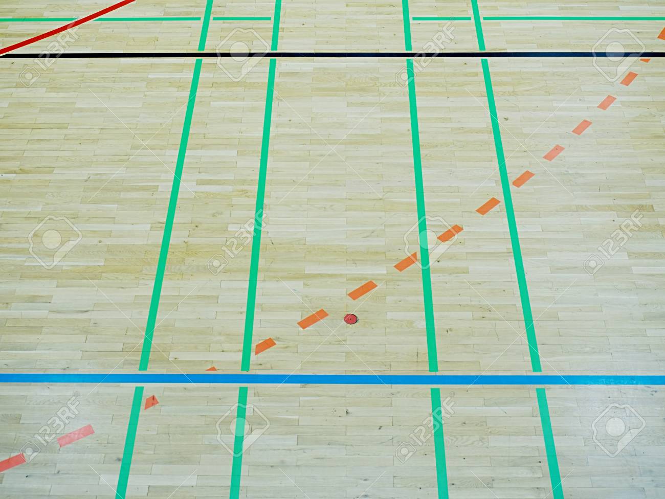 School Gym Floor. Wooden Floor Of Sports Hall With Colorful ...