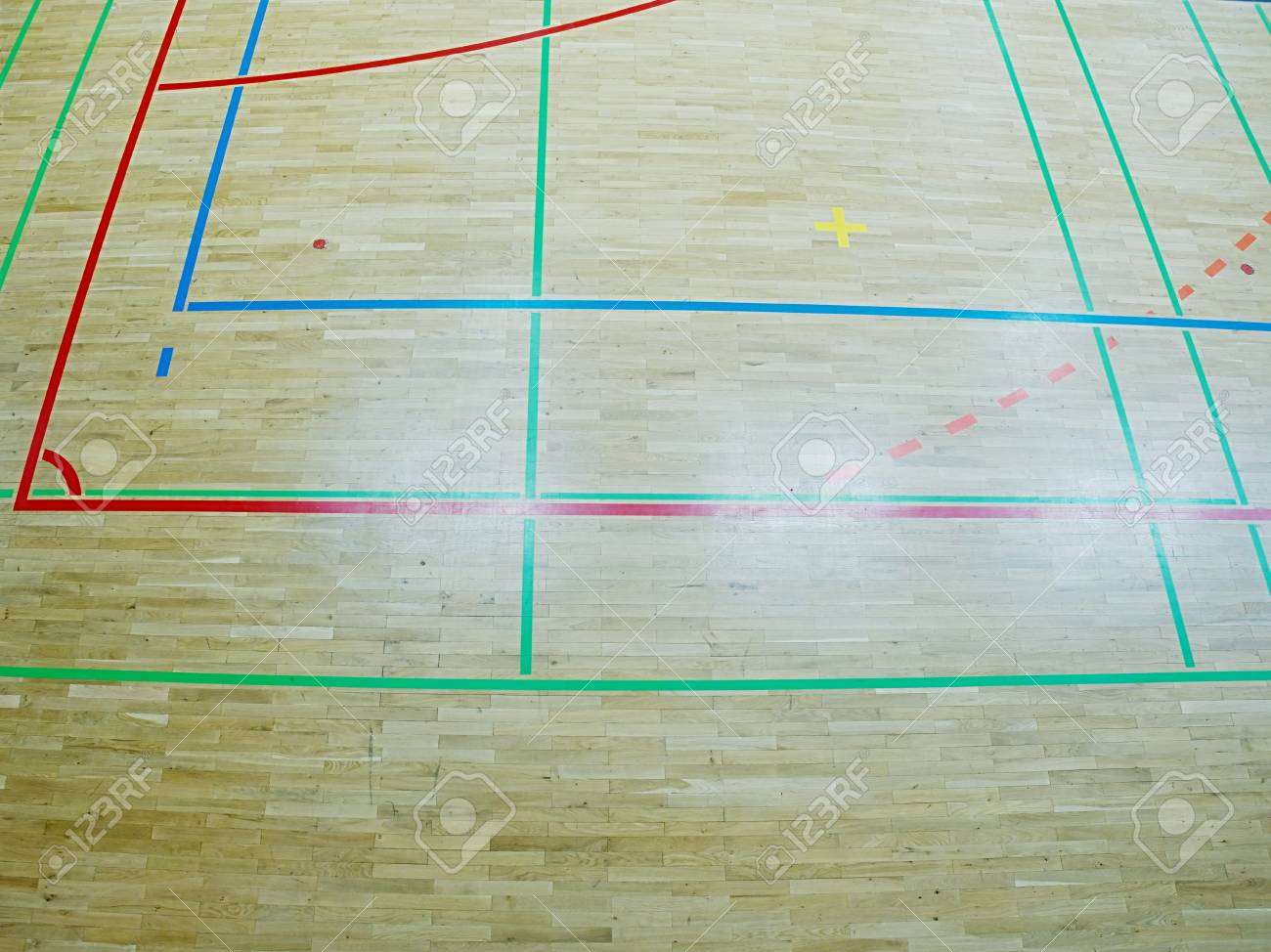 School Sporting Hall Detail Of Markings On The Floor In The