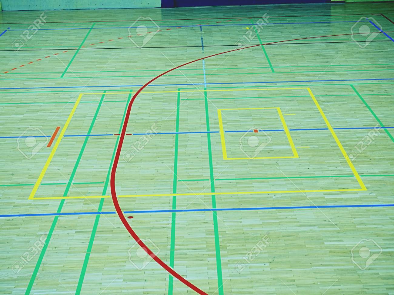 School Sporting Hall Detail Of Markings On The Floor In The