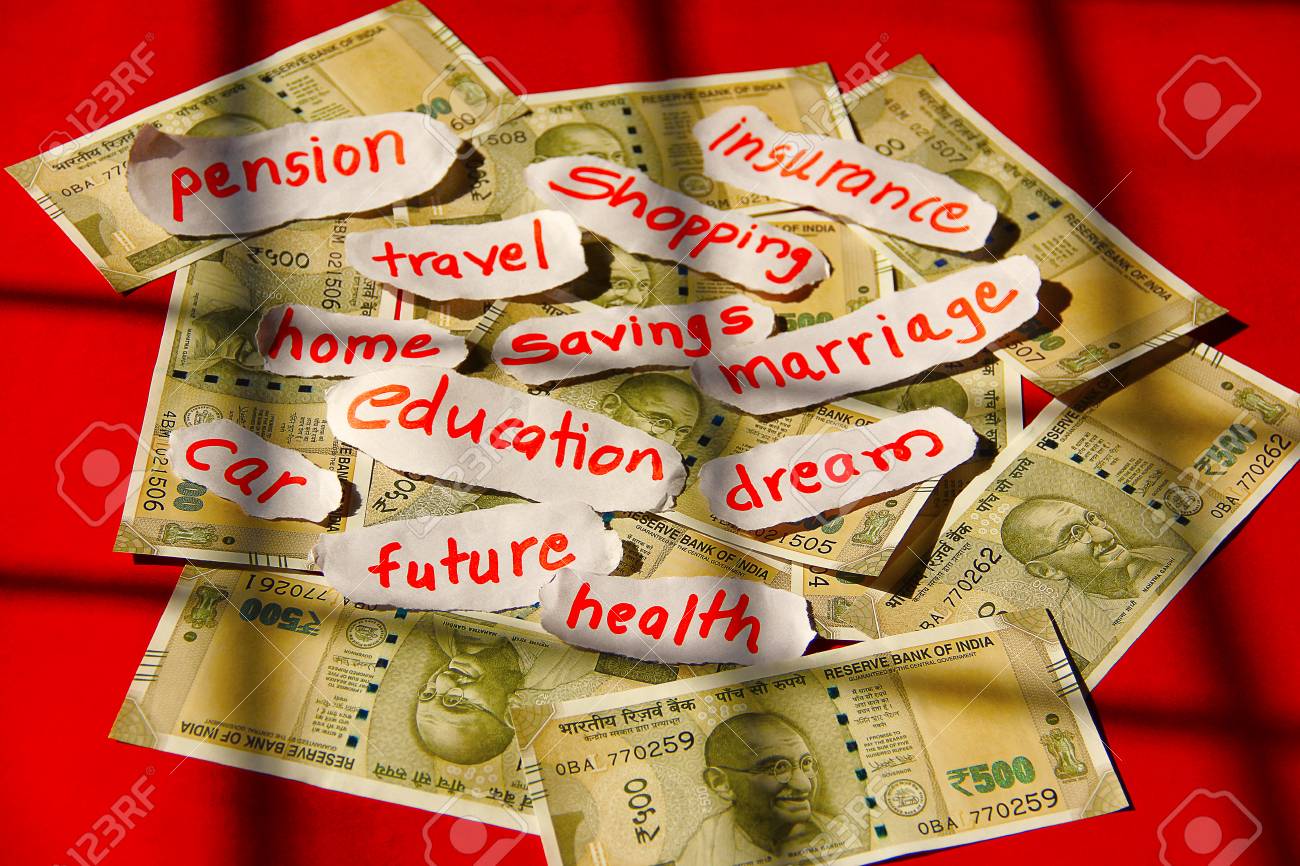 finance concept with expenses various expenses as labels with currency labels