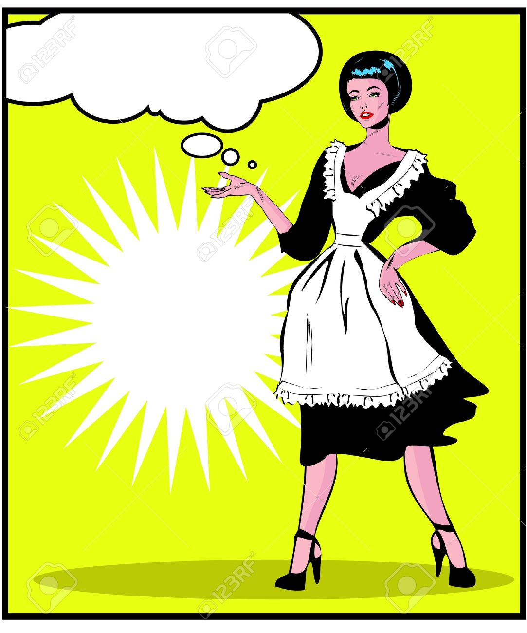 役に立つ主婦 Popart ビンテージ スタイルでレトロなクリップ アート のイラスト素材 ベクタ Image