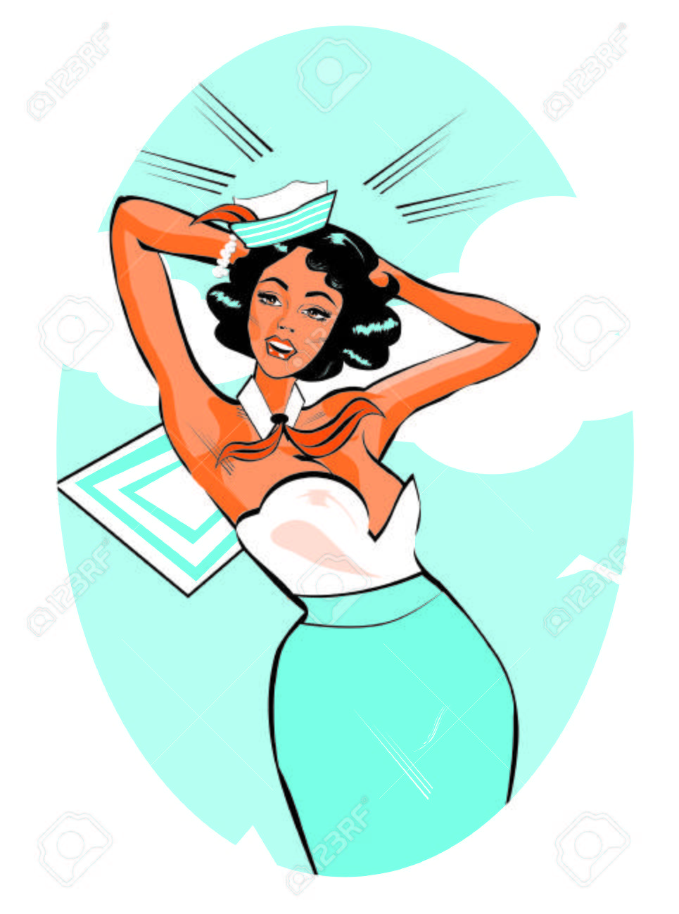 セクシーな女性セーラー ピンナップ レトロ ポスターのベクトル クリップ アート イラスト の写真素材 画像素材 Image