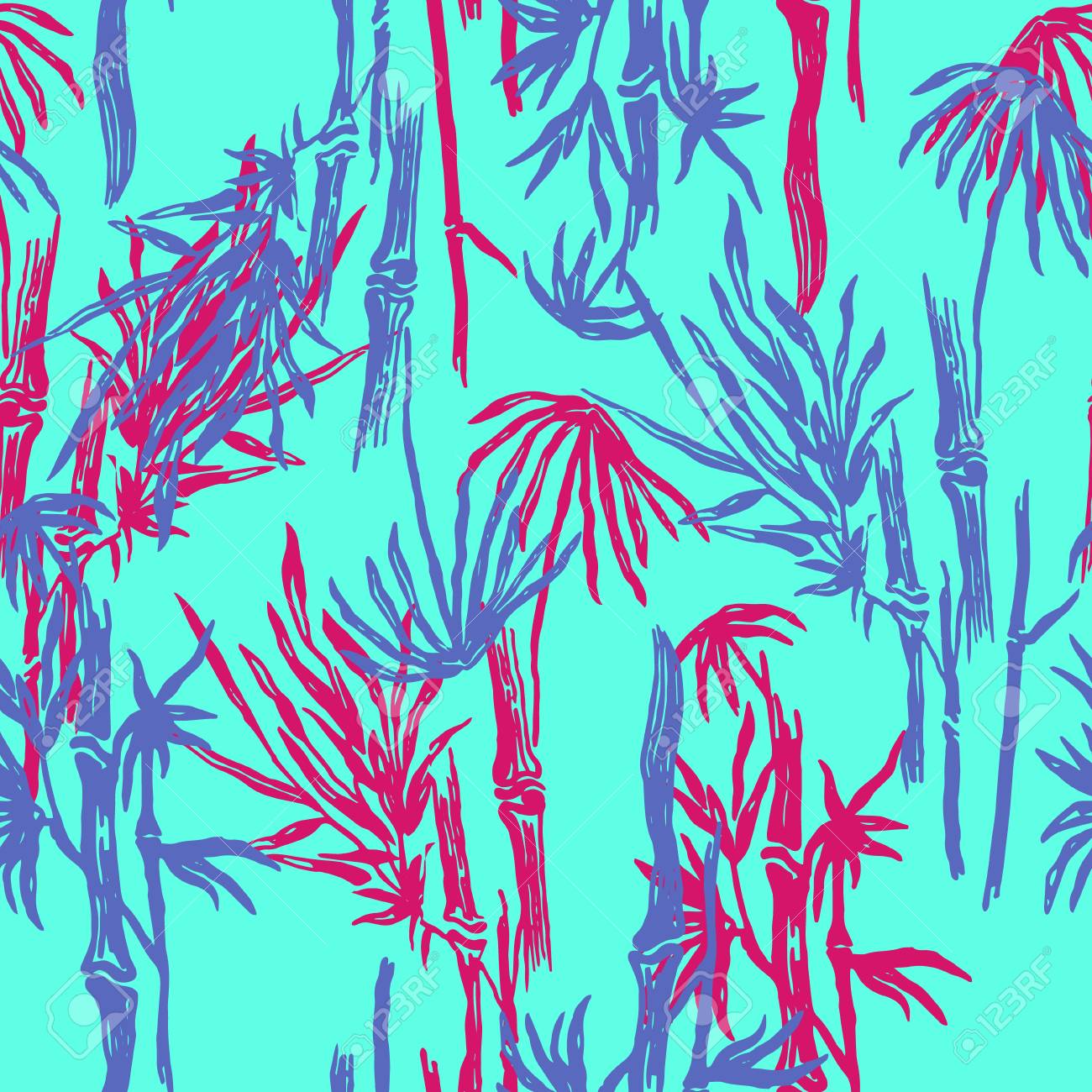 シームレスな熱帯の竹は エキゾチックなトレンディな背景にパターンを残します 熱帯アジアの植物壁紙 中国語または日本語の自然繊維印刷 の写真素材 画像素材 Image